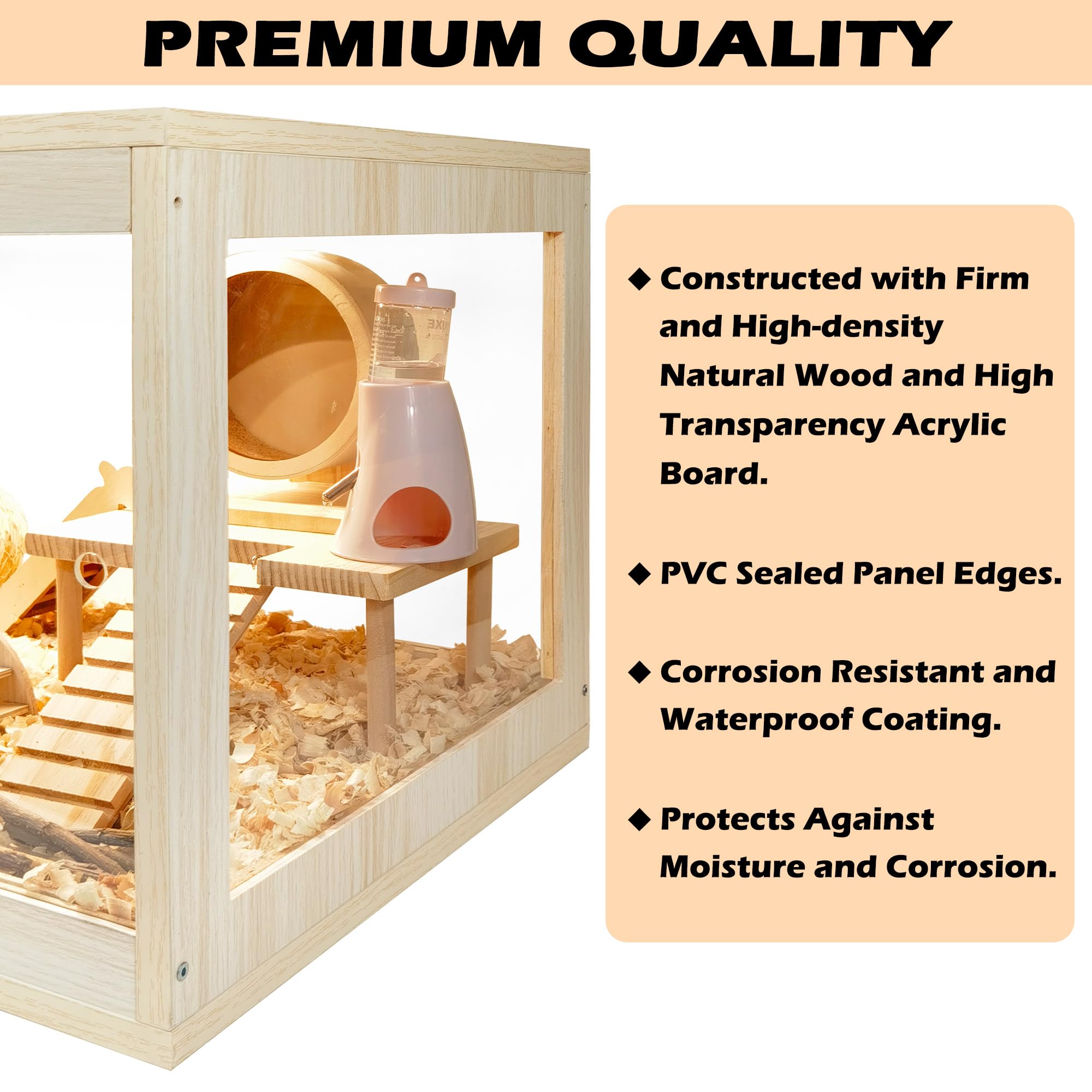 Prolee Hamster Cage Wooden, Mice And Rat Habitat, Hamster Cage With Openable Mesh Top, Clear Acrylic Solid Built With Lock Desig