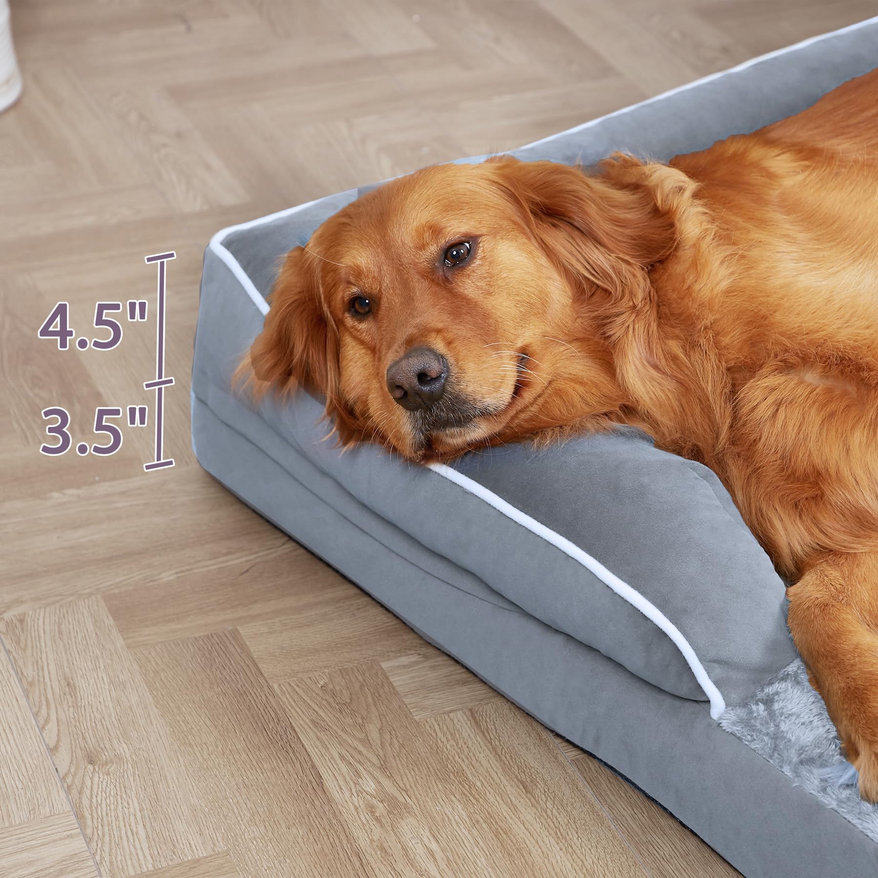 Casa Paw Orthopedic Dog Beds for Extra Large Dogs, Waterproof XLarge, Memory Foam Couch , Comfy Bolster Pet Bed with Removable W
