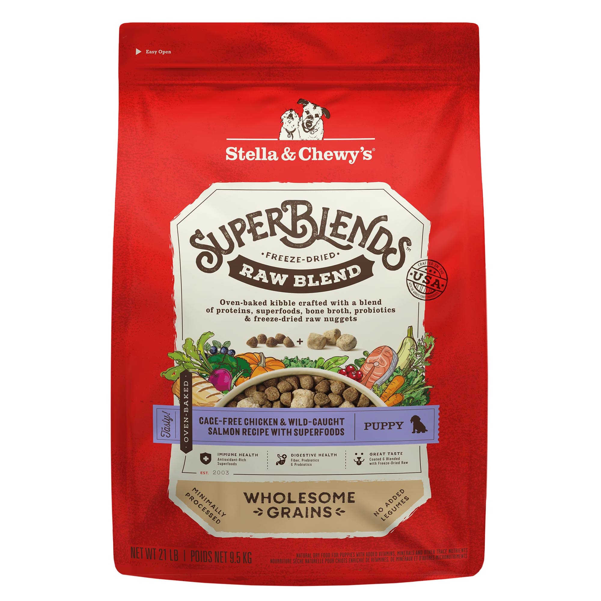 Stella & Chewys SuperBlends Raw Blend Wholesome Grains Puppy Cage-Free Chicken & Wild Caught Salmon Recipe with Superfoods, 21 