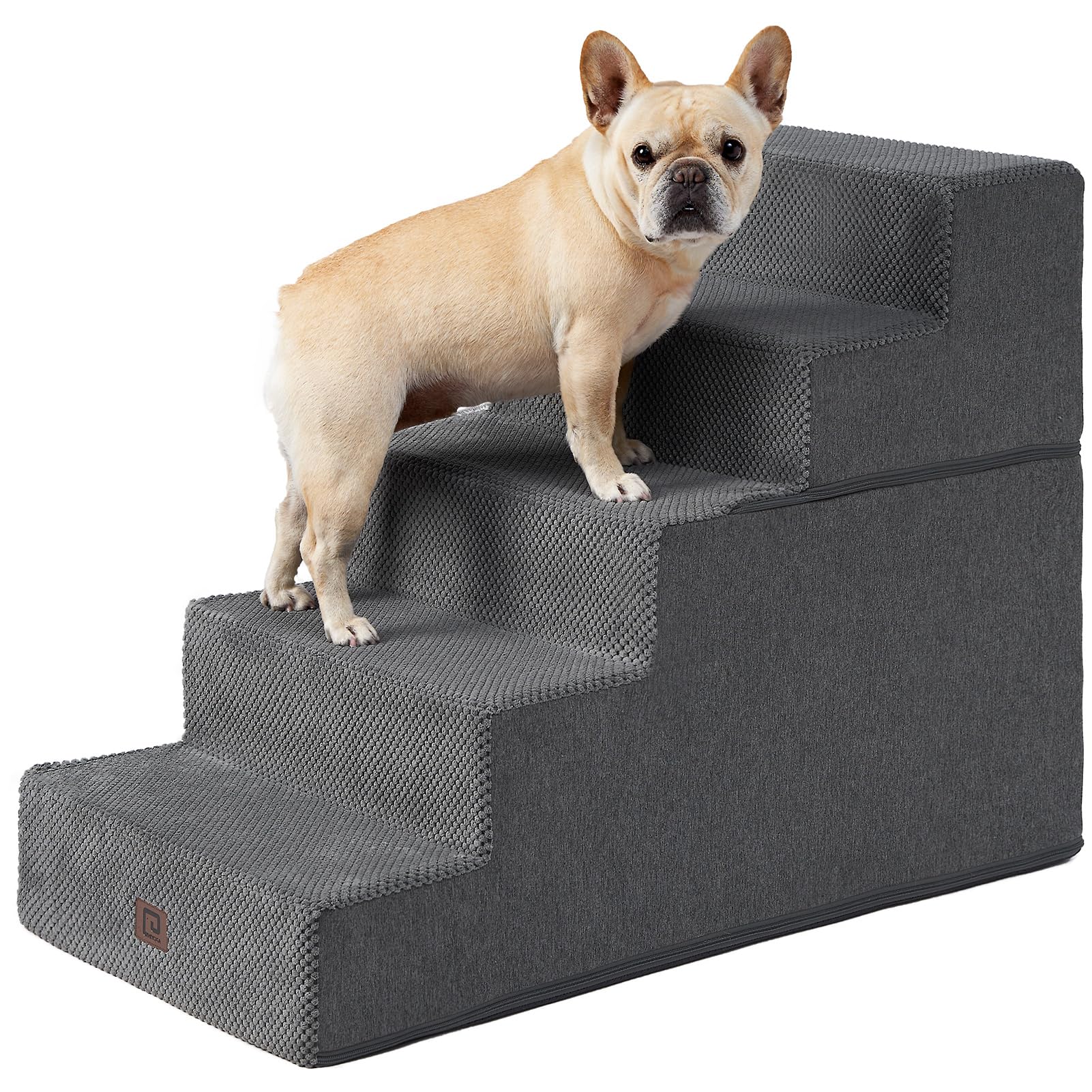 Eheyciga Dog Stairs For High Bed 25”H, 5-Step Extra Wide Dog Steps For Bed, Pet Steps For Small Dogs And Cats, Non-Slip Balanced Dog Indoor Ramp, Grey