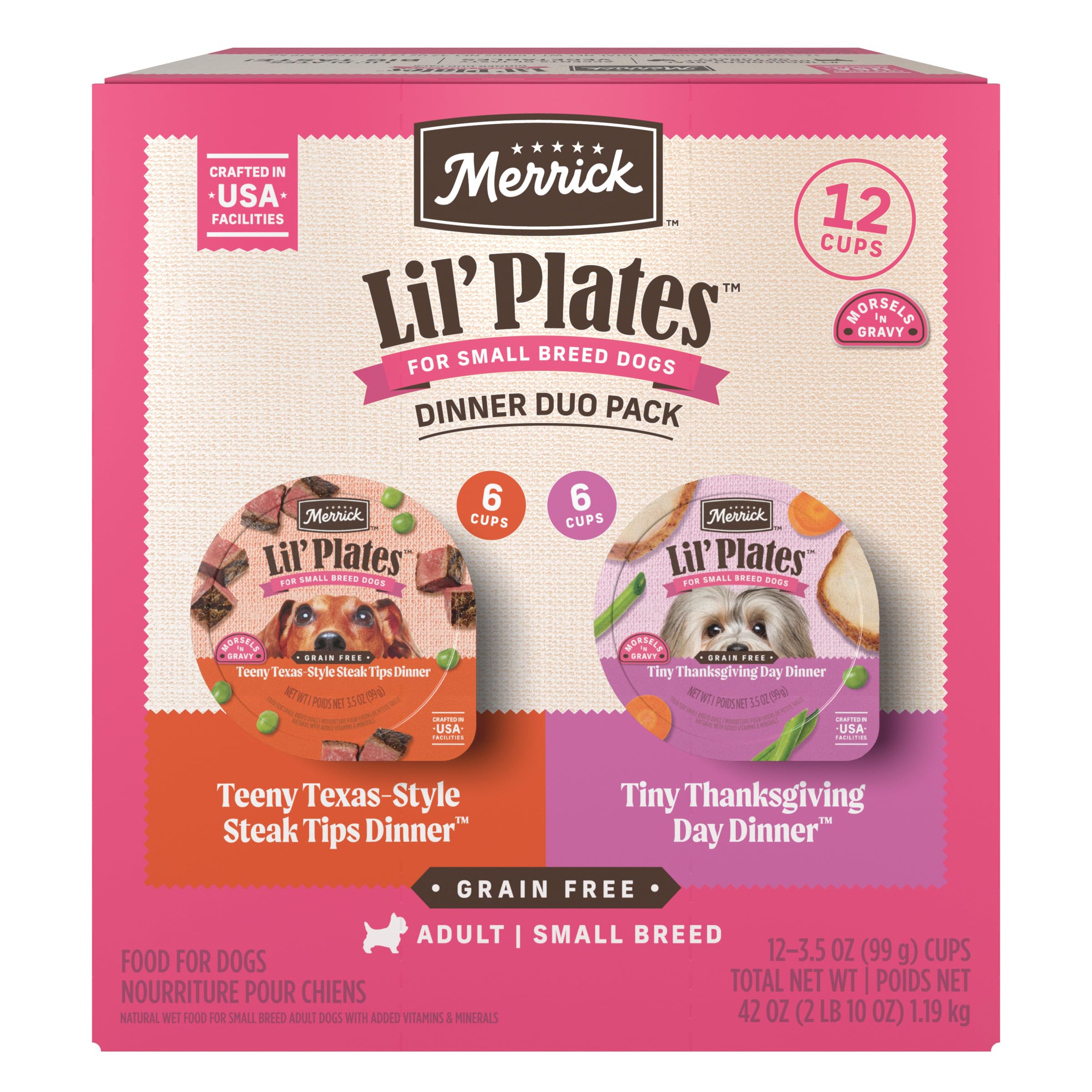Merrick Lil Plates Grain Free Dinner Duos Soft Natural Wet Small Dog Food Variety Pack, Beef and Turkey - (Pack of 1) 2.6 lb. Tu