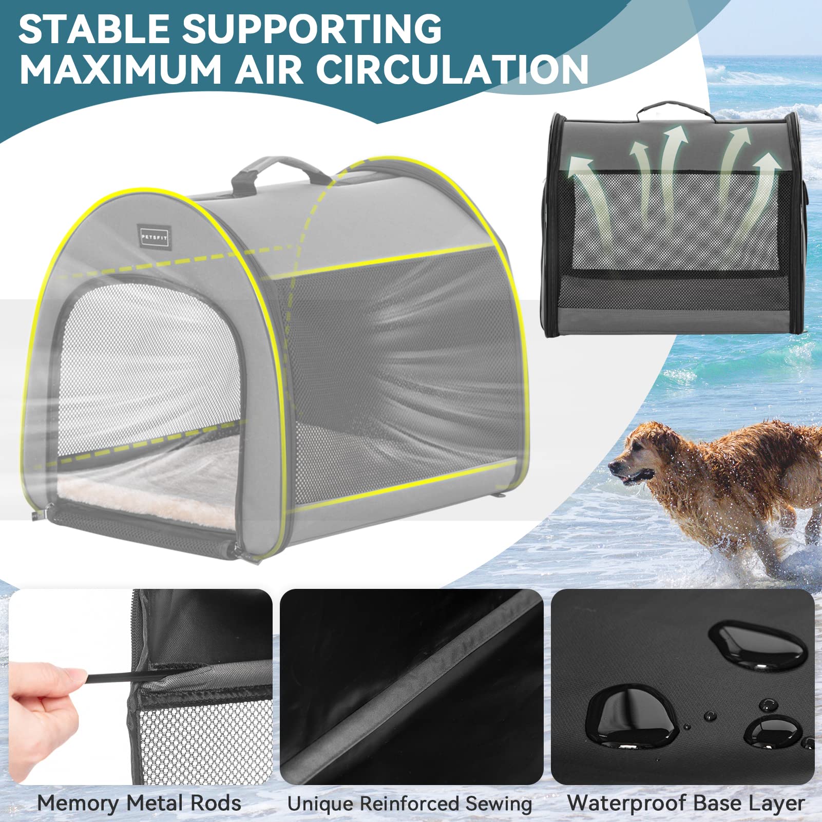 Petsfit Soft Dog Crate - Portable 30" Kennel, Grey, Waterproof Oxford Cloth, Sturdy with Thick Mat, Model DCC103902