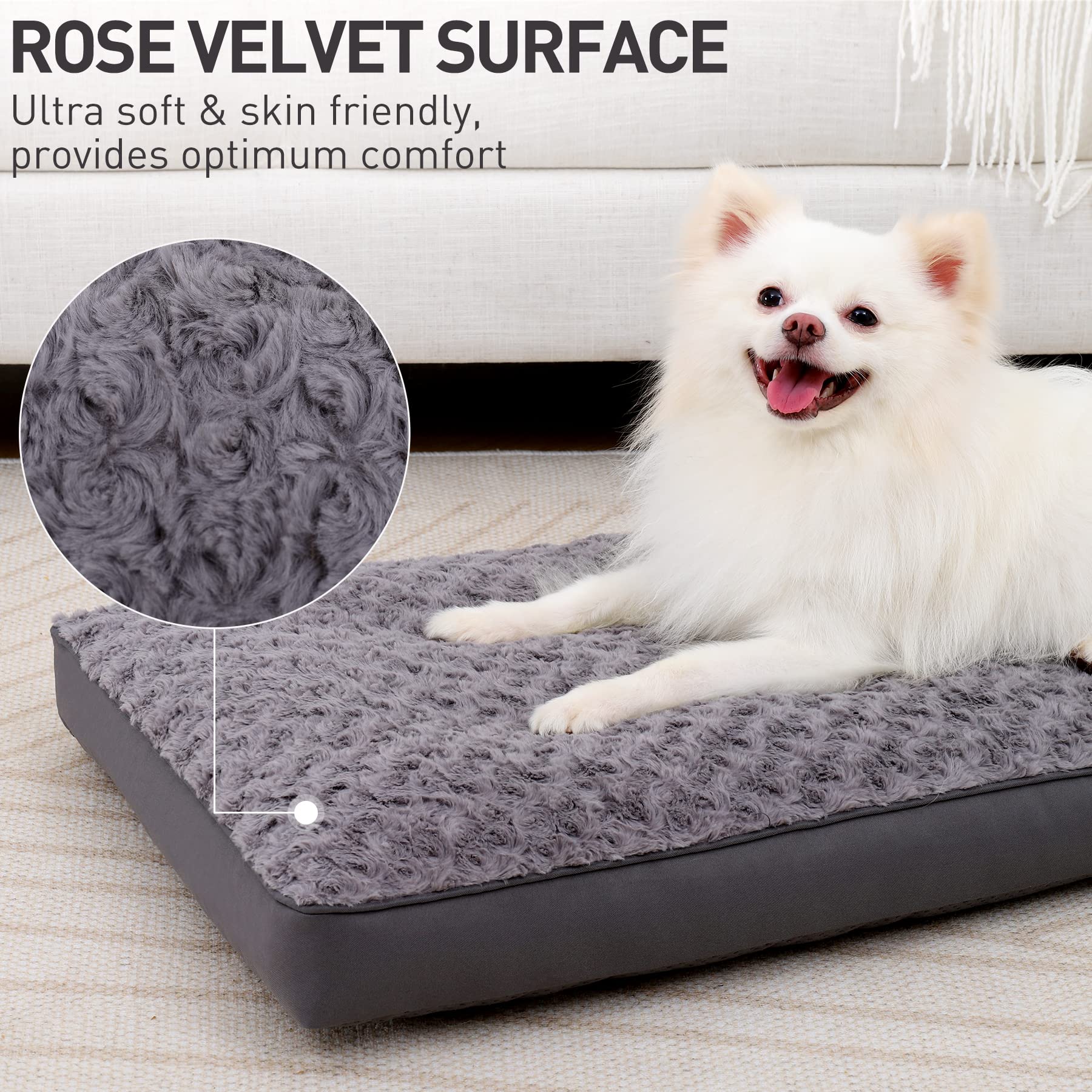 Dog Crate Bed Waterproof For Small Dogs - Rose Velvet Soft Fluffy Washable With Removable Cover & Anti-Slip Bottom, 23 X 17 Inch