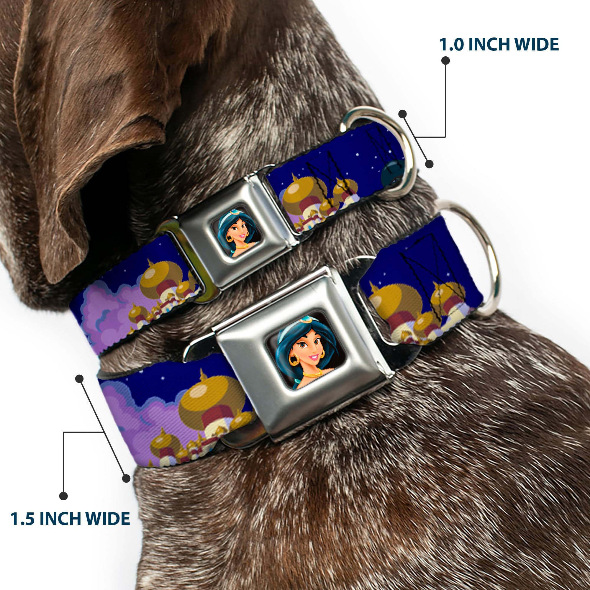 Dog Collar Seatbelt Buckle Aladdin Jasmine Magic Carpet Ride Scenes 9 To 15 Inches 1.0 Inch Wide