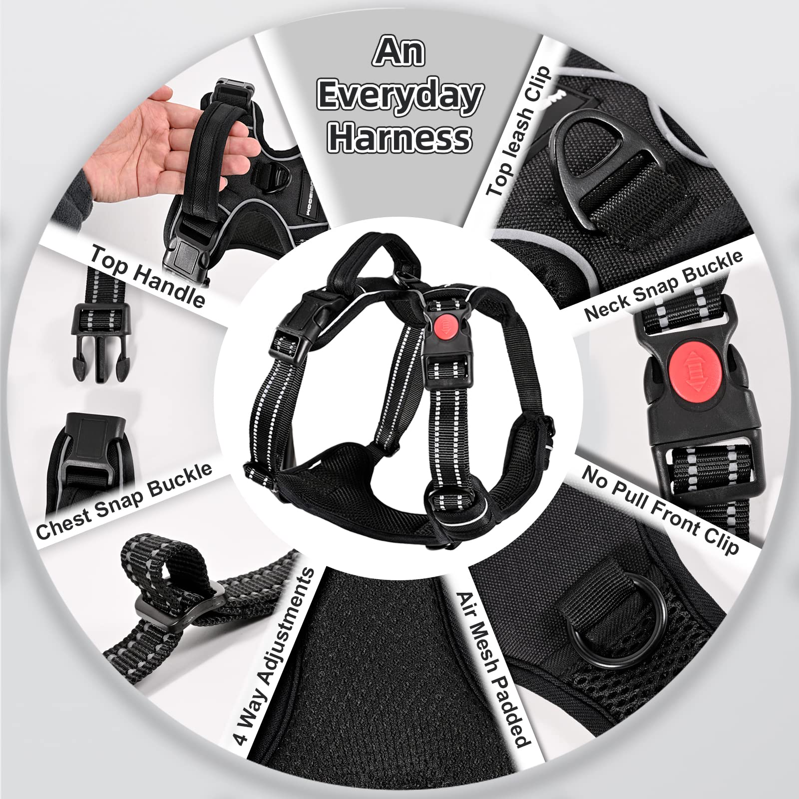Juqiboom No Pull Dog Harness with Free Heavy Duty 5ft Leash, Adjustable Soft Padded Dog Vest, Reflective No-Choke Oxford Vest wi