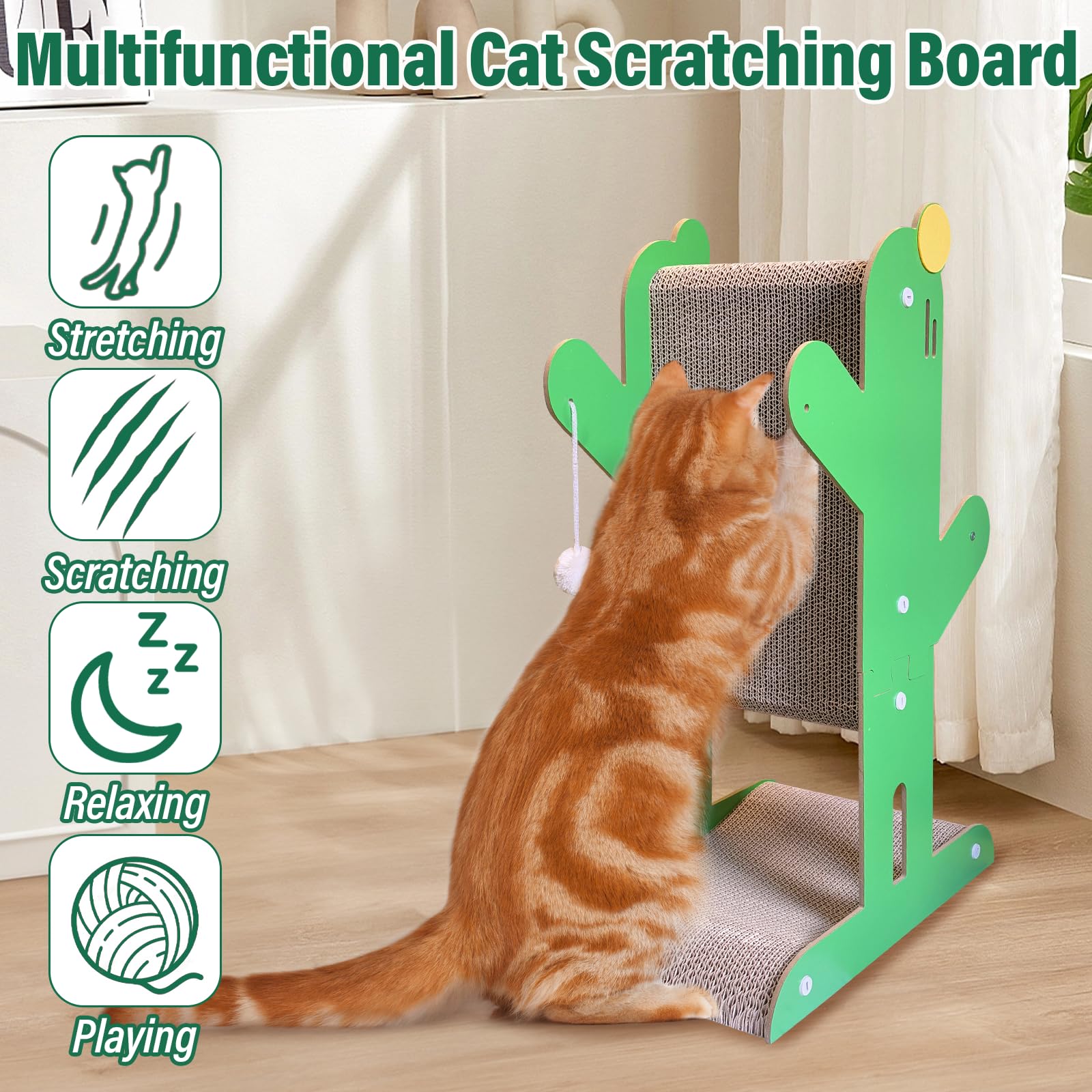 Canmailk Cat Scratcher, 23.6 Inch T Shaped Cat Scratching Board, Cat Scratch Pad With Ball Toys For Indoor Cats-Green