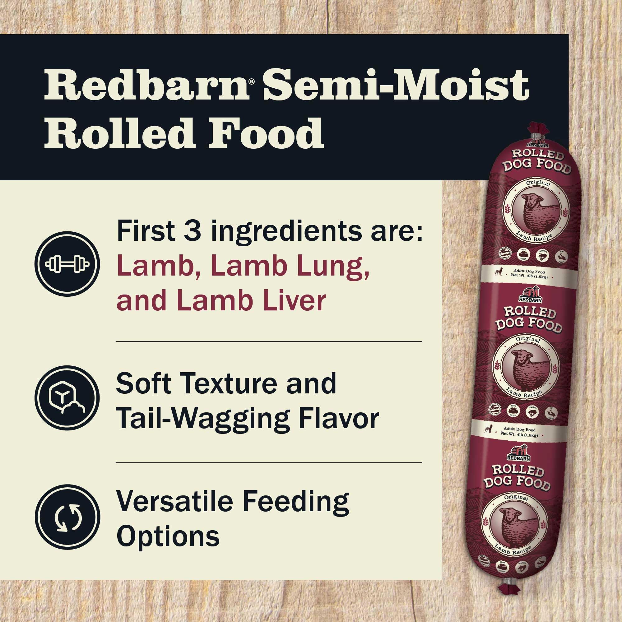 Redbarn All-Natural Premium Rolled Dog Food, Lamb Recipe - Soft Semi-Moist Wet Formula for High Protein Diet, Training Rewards,