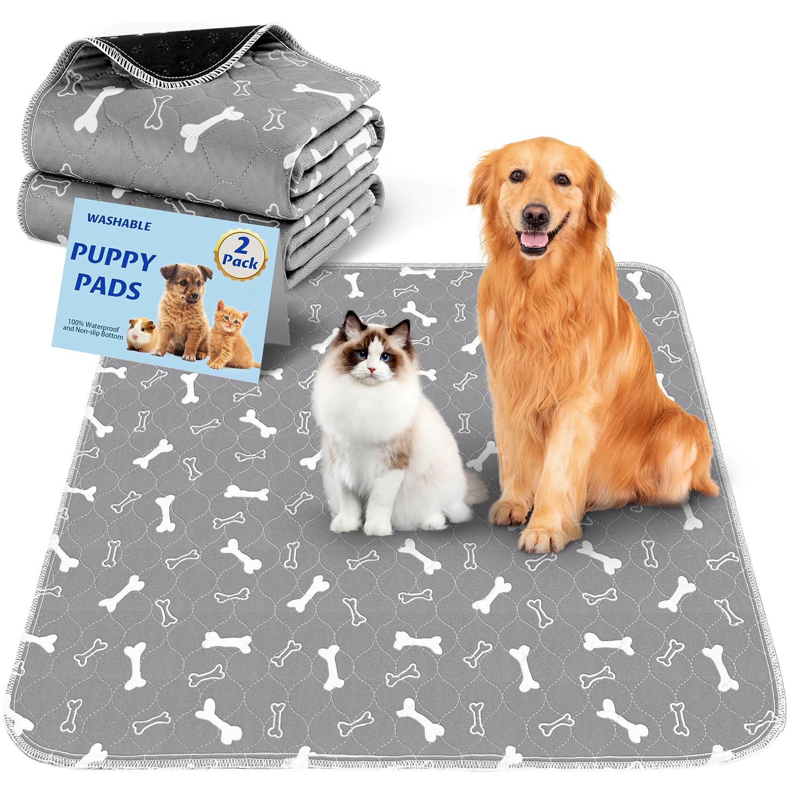 Baodan Washable Pee Pads For Dogs, 2 Pack Large 36'X41' Fast Absorbent Reusable Puppy Pads , 100% Waterproof Non Slip And Leak-Proof Whelping Pads Potty Training Pads For Crate, Playpen, Bed, Sofa