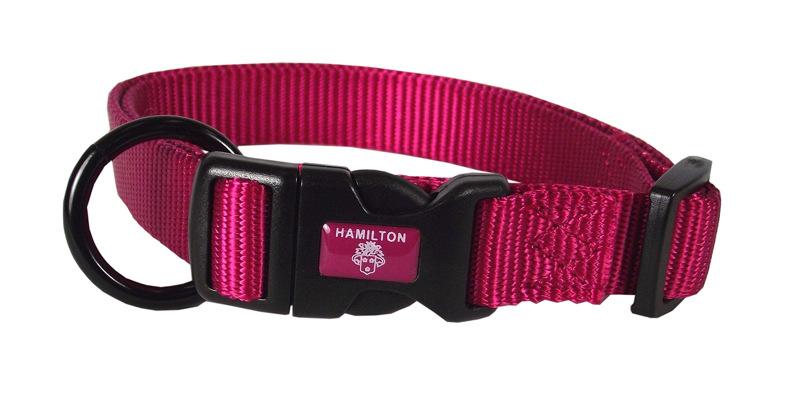 Hamilton Adjustable Nylon Dog Collar, Raspberry, 1'' x 18-26''