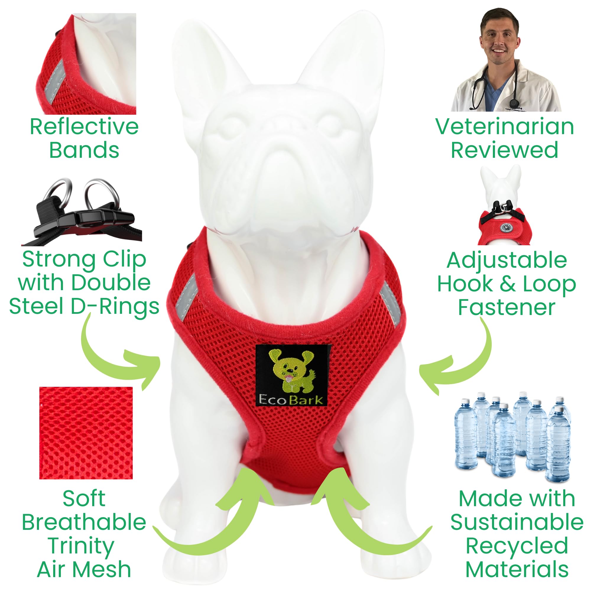 Ecobark Rapid Fastener Super Comfort Fully Adjustable Double Padded Step In Dog Harness (Large, Red)