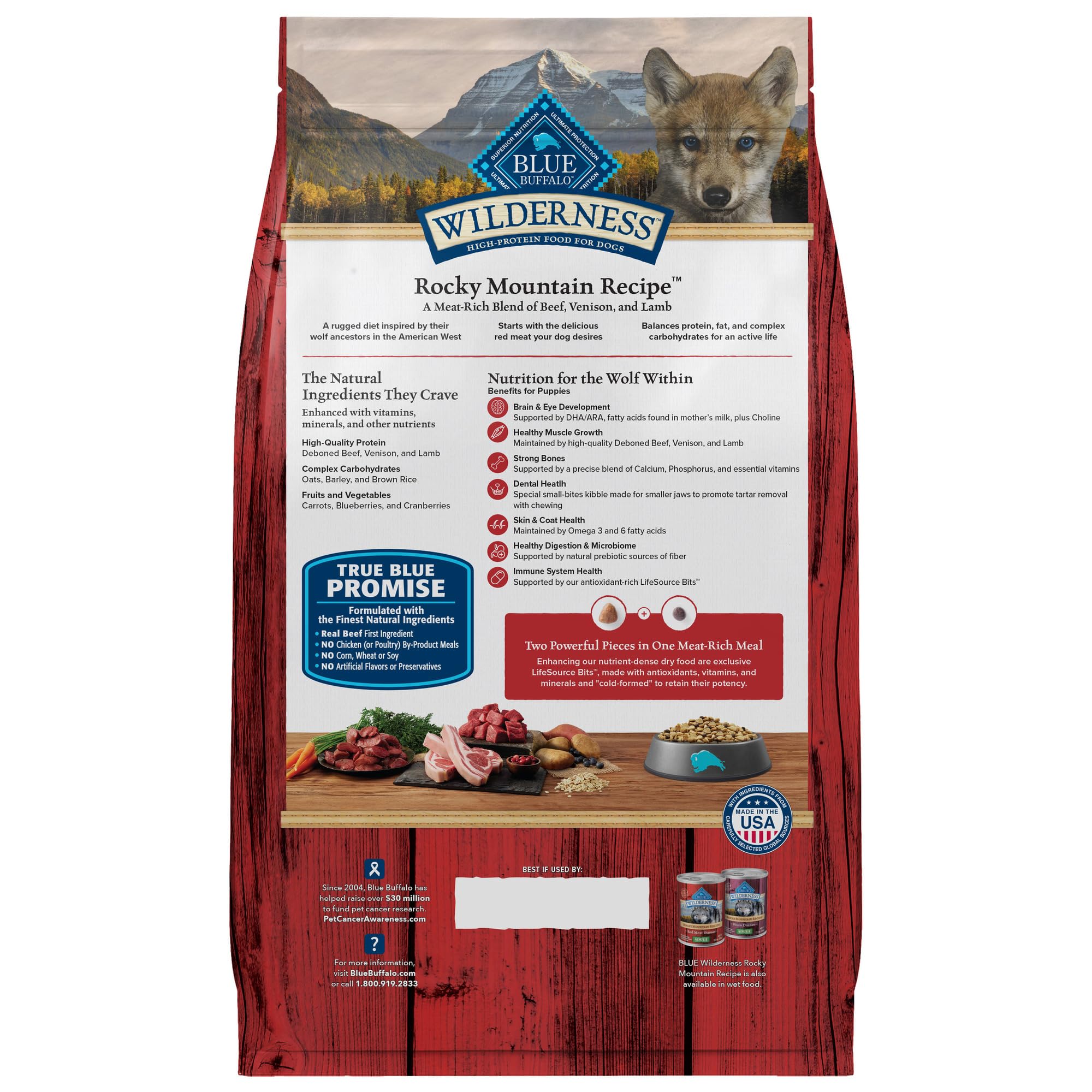 Blue Buffalo Wilderness High-Protein Rocky Mountain Recipe Dry Food for Puppies, Red Meat & Grains, 4.5-lb. Bag