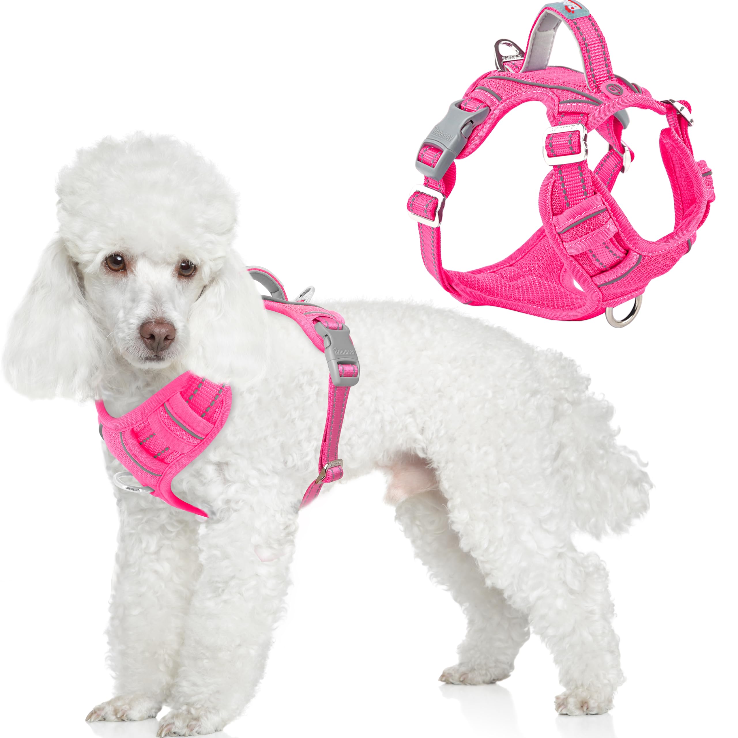 BARKBAY Dog Harness No Pull with ID Tag Pocket - Heavy Duty, Reflective, Easy Control for Large Dogs(Pink,XS)