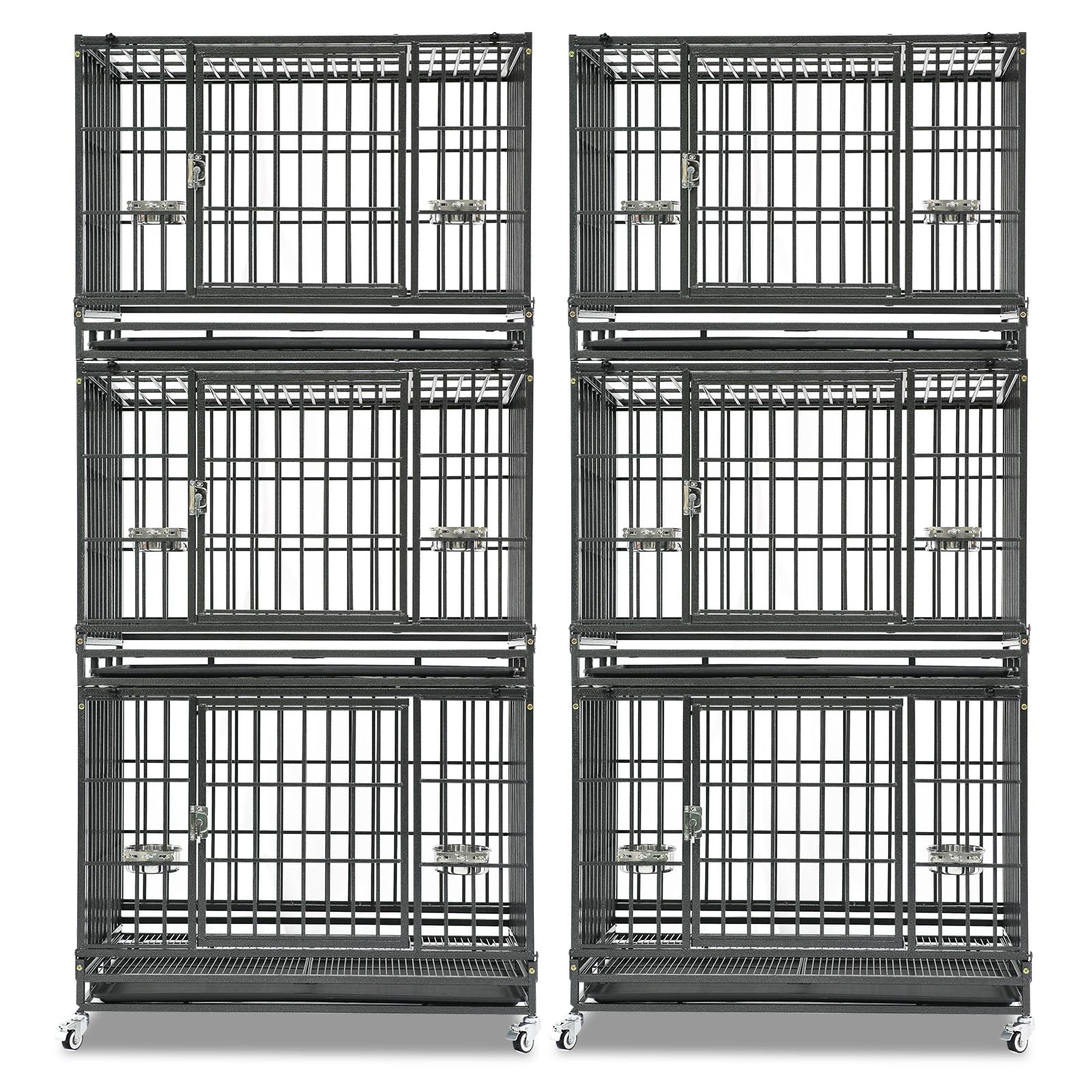 Homey Pet 2 Pack Three Tiers 37 Inch Dog Crate Stackable, Escape Proof Dog Cage Kennel Indoor With Top Access And Lockable Wheel