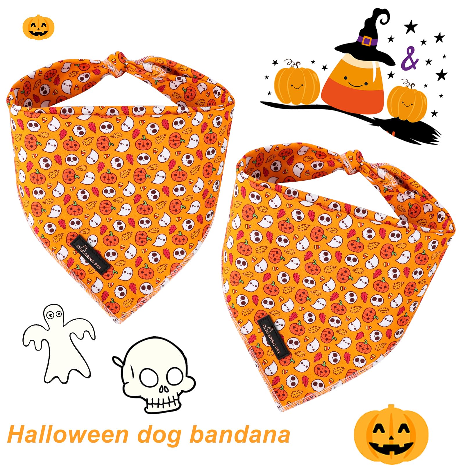 Aring Pet Halloween Bandanas - Cotton Orange Pumpkin Triangle Bibs For Boy & Girl Dogs & Cats