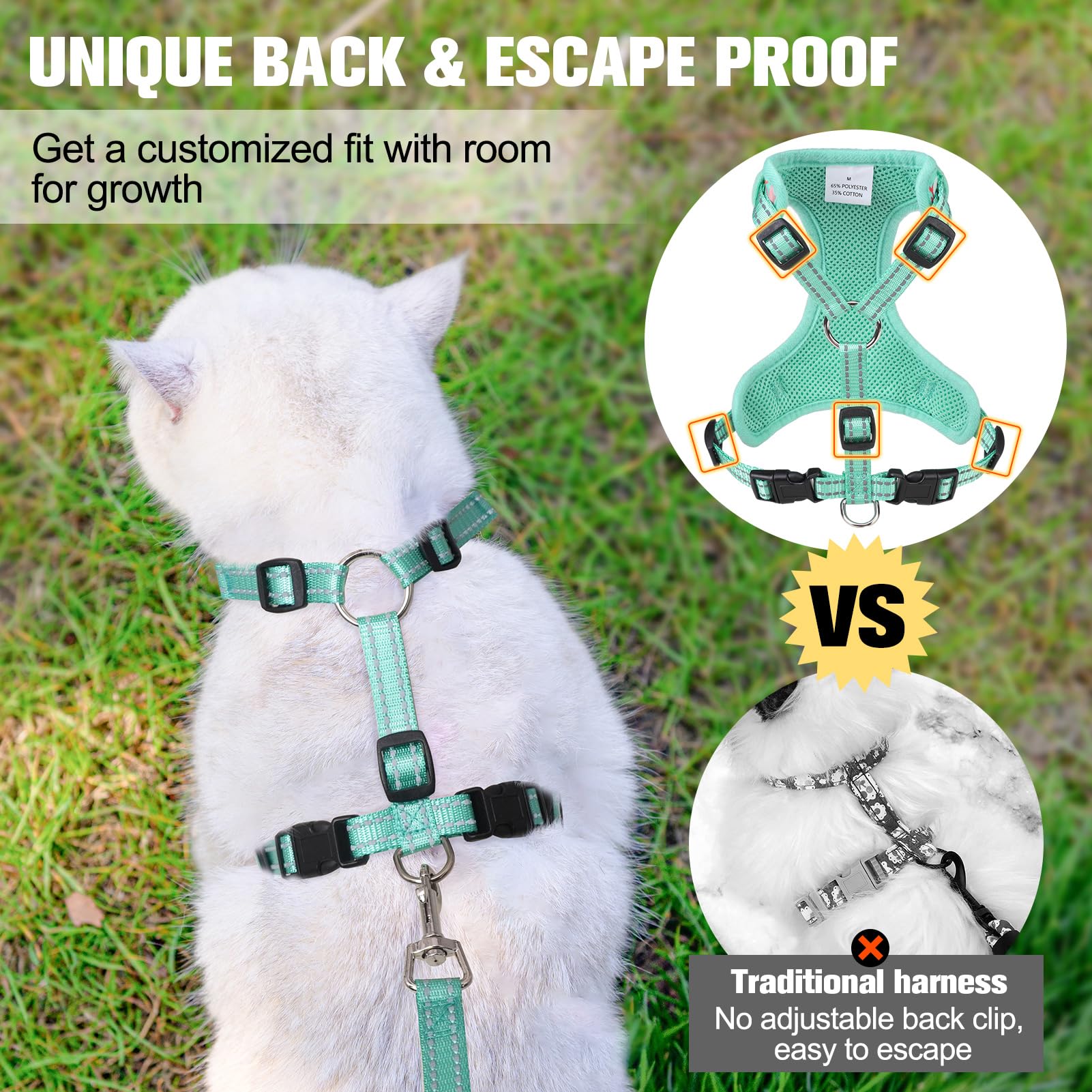 BEAUTYZOO Cat Harness and Leash Set for Walking Escape Proof, Neck Release Adjustable Harnesses for Kitten Puppy Small Medium La
