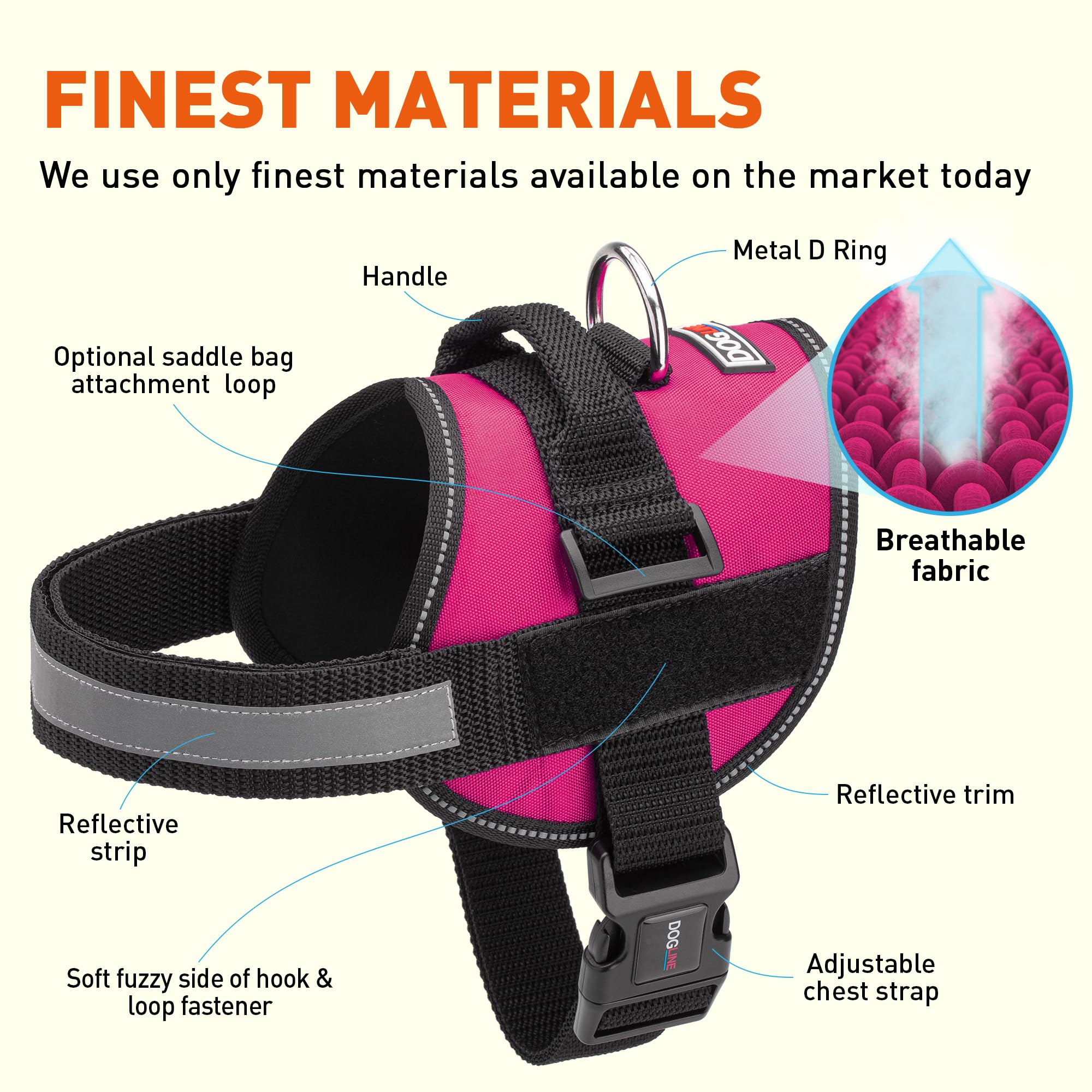 Dogline Reflective No-Pull Adjustable Vest with Handle for Walking, Training, Service Breathable No - Choke Harness for Small, M