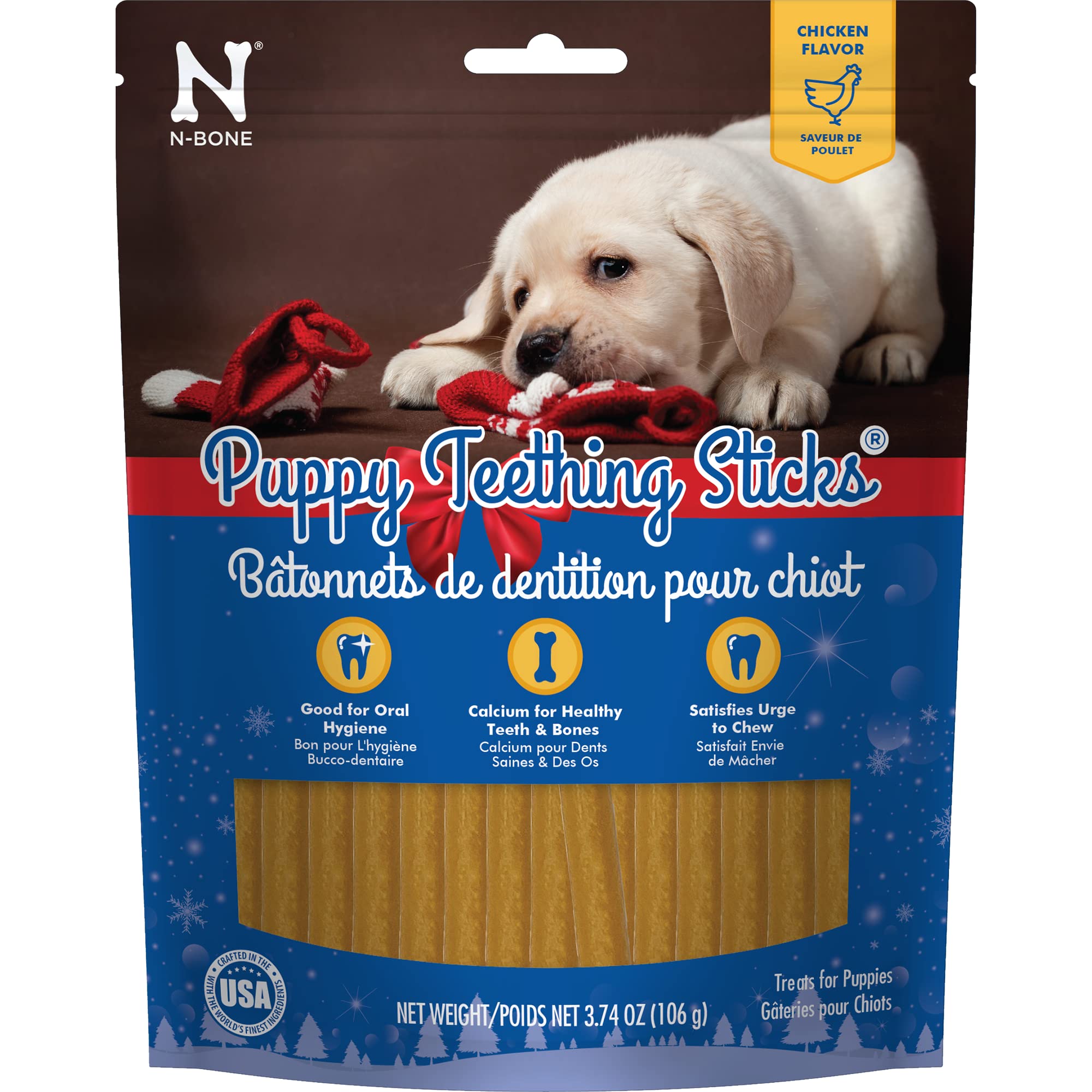 N-Bone Puppy Teething Sticks Chicken Flavor Dog Treats Holiday Version, 3.74-oz Bag, Natural