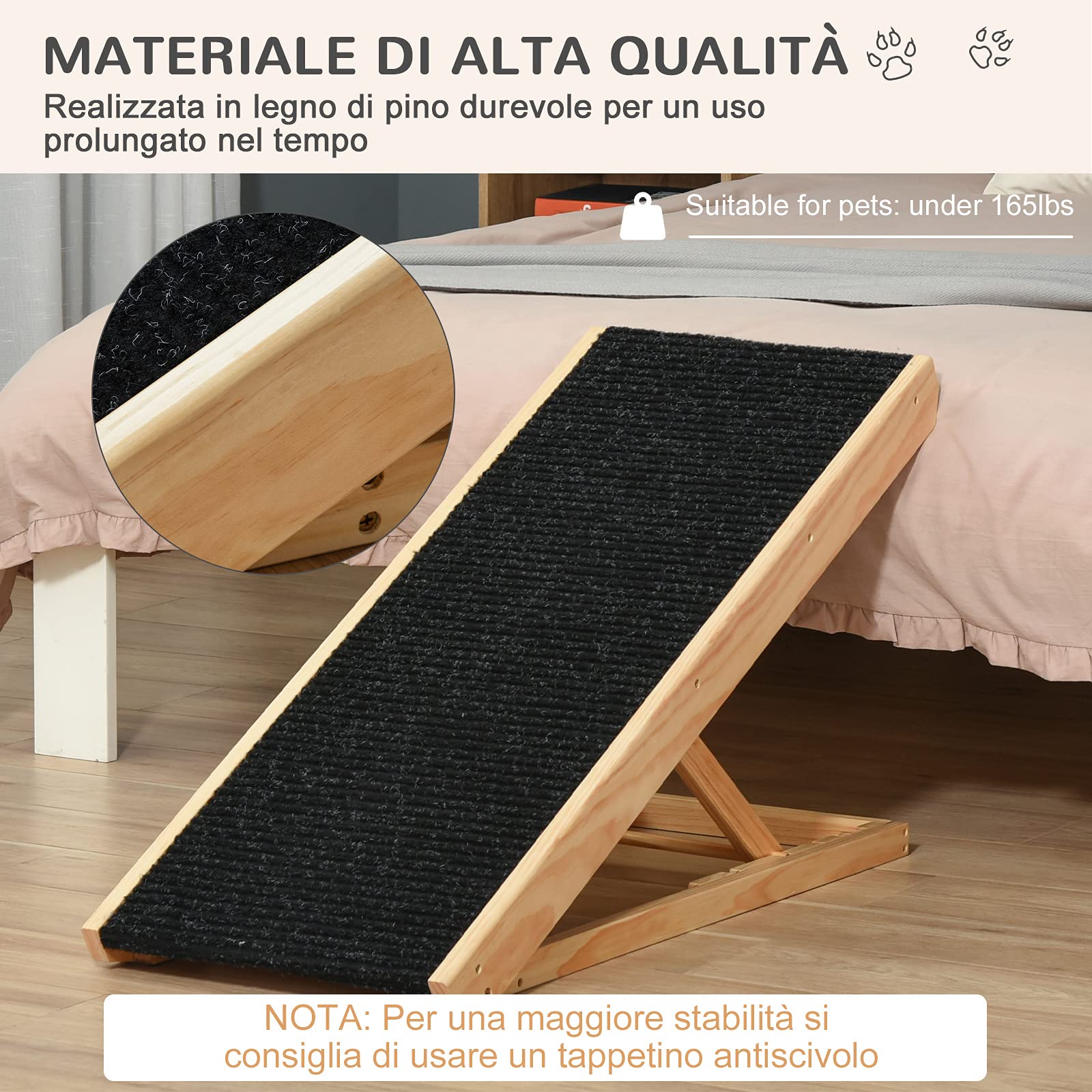Pawhut Dog Ramp, Dog Ladder Ramp For Cats And Pets Up To 75 Kg Foldable Non-Slip And Adjustable