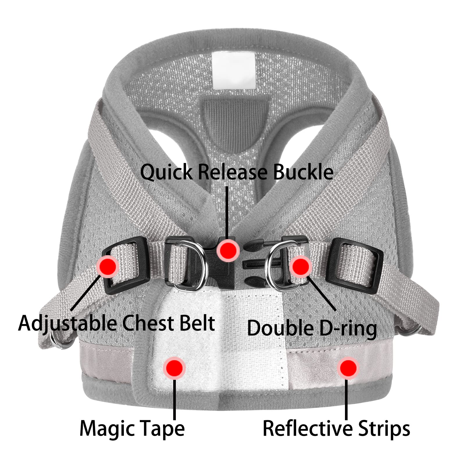 Cat Harnesses And Puppy Harness With Leashes Set, Escape Proof Cat Harness, Adjustable Reflective Soft Mesh Vest Fit Puppy Kitten Rabbit Ferrets'S Outdoor Harness (Grey, Xs, Chest: 6' - 8')