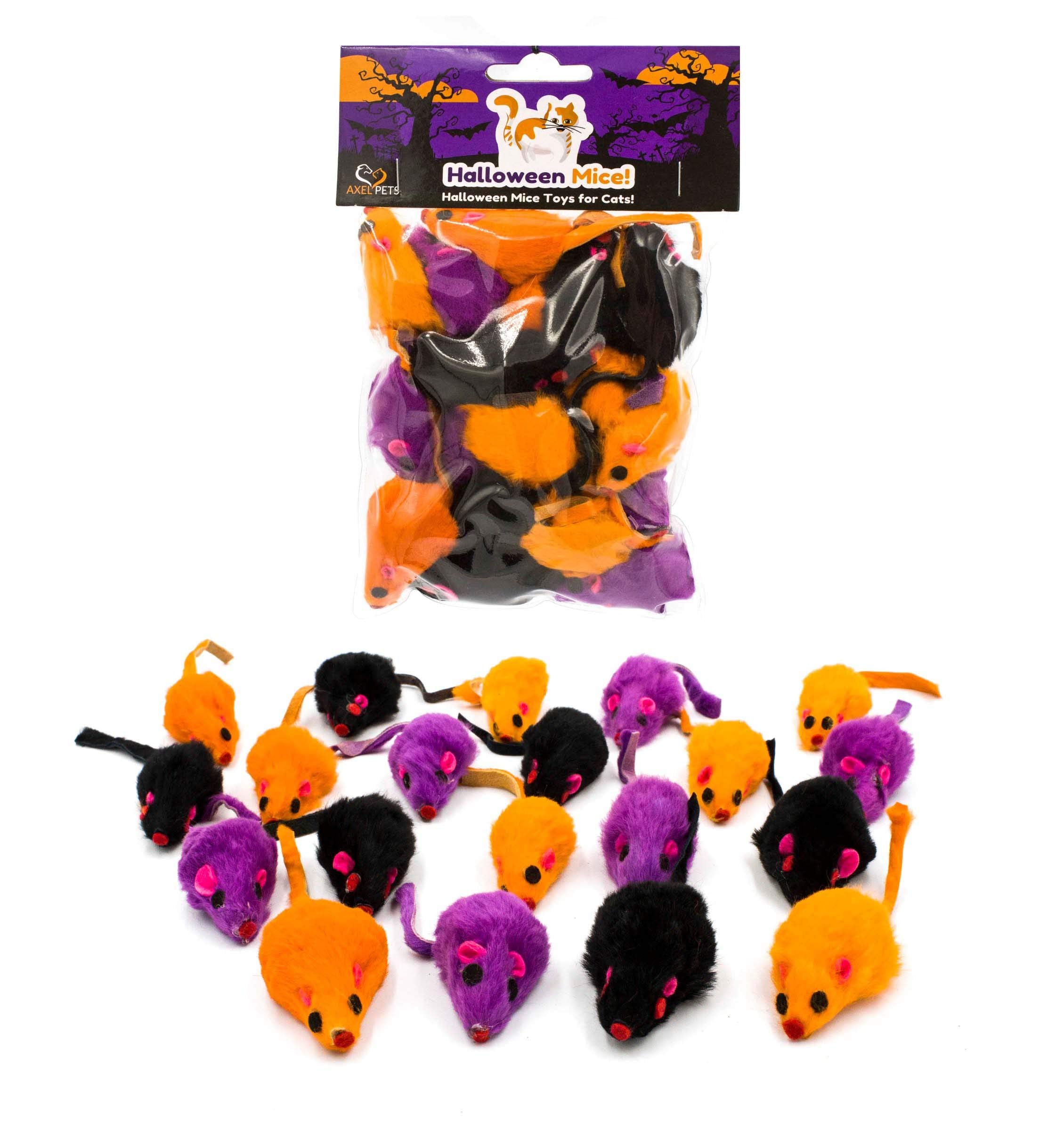 Axel Pets 20 Halloween Colorful Furry Mice Cat Toys With Catnip And Rattle Sound Made Of Real Rabbit Fur, Interactive Catch Play