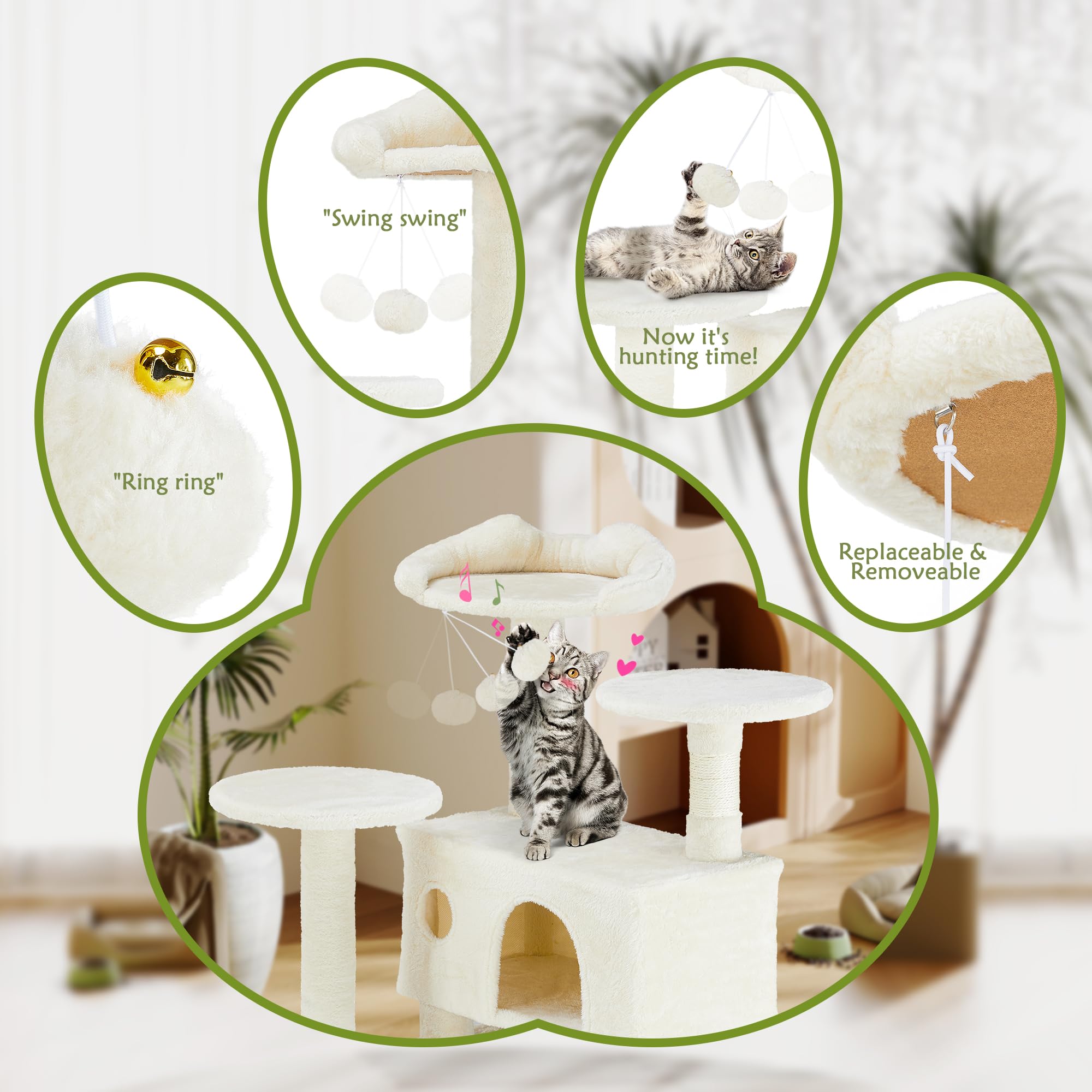 54 Inches Cat Tower Condo Furniture, Cat Tree Tower For Indoor Cats, Cozy Hammock And Sisal Scratching Posts, Multi-Level Durabl