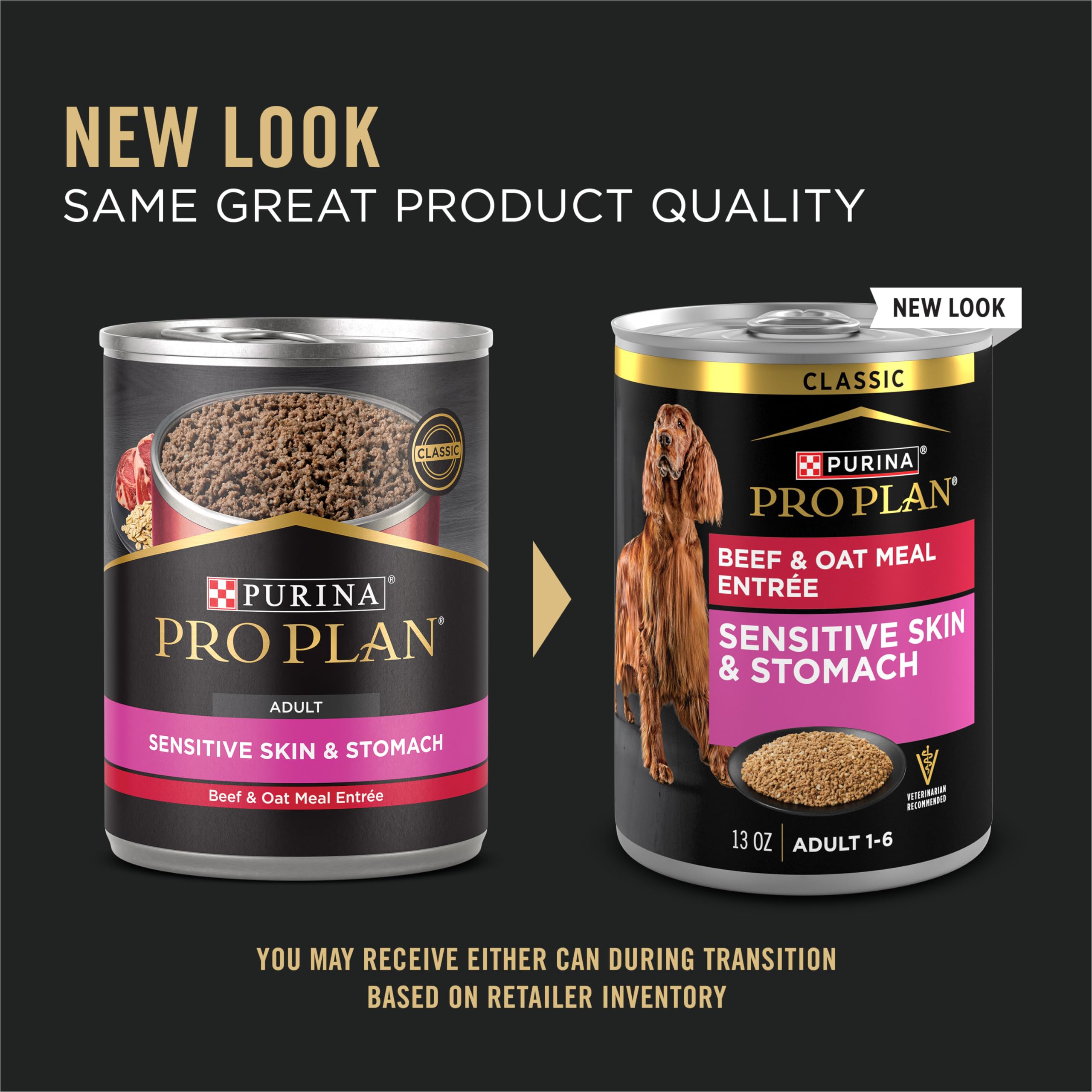 Purina Pro Plan Sensitive Skin and Stomach Dog Food Wet Classic Pate Beef and Oat Meal Entr  e - (Pack of 12) 13 oz. Cans