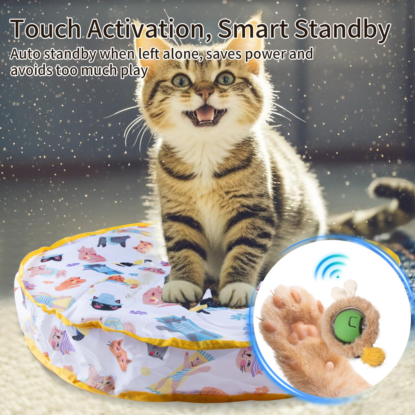 Luxsamg Interactive Cat Toys Fast Rolling Ball In Play Pouch, Motion Activate Chirping Cat Toy Hide And Seek Mouse Catching Game