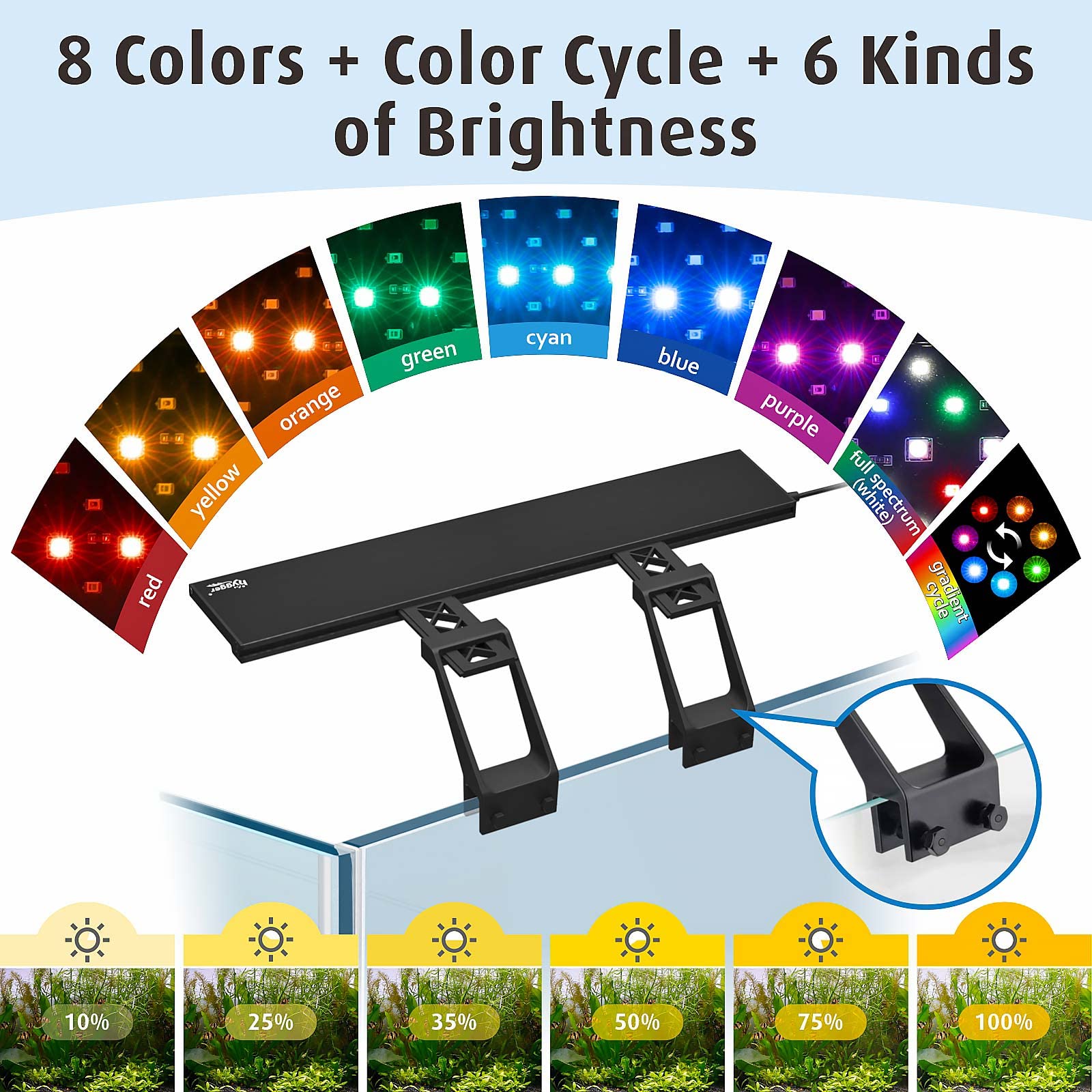Hygger Clip On Full Spectrum Aquarium Led Light, 26W Day-Night Dual Timer Sunrise-Day-Sunset-Moon Fish Tank Light, Adjustable Timer Brightness With 9 Colors For Planted Tank