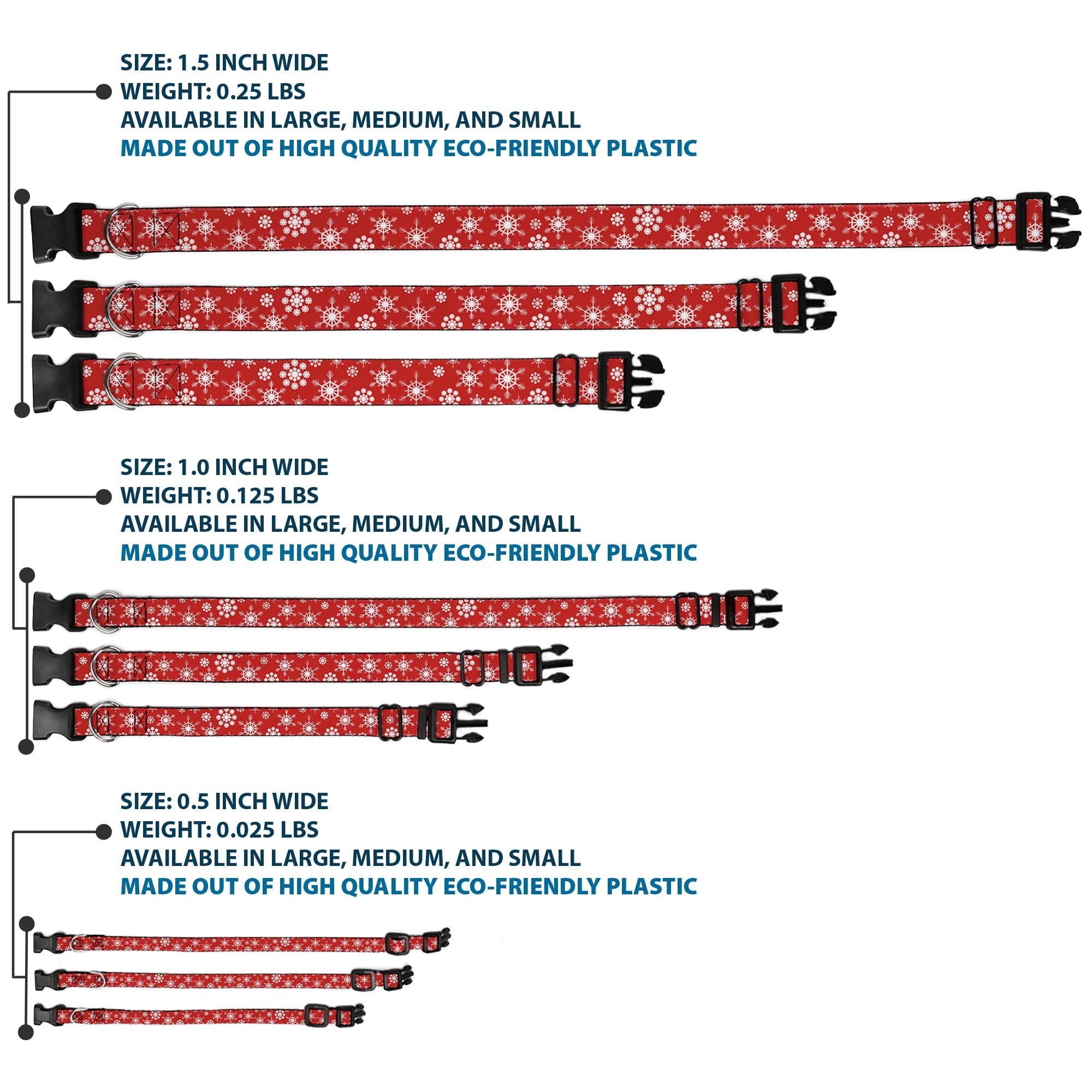 Buckle-Down 18-32 Snowflakes Red/White Plastic Clip Collar, Wide Large