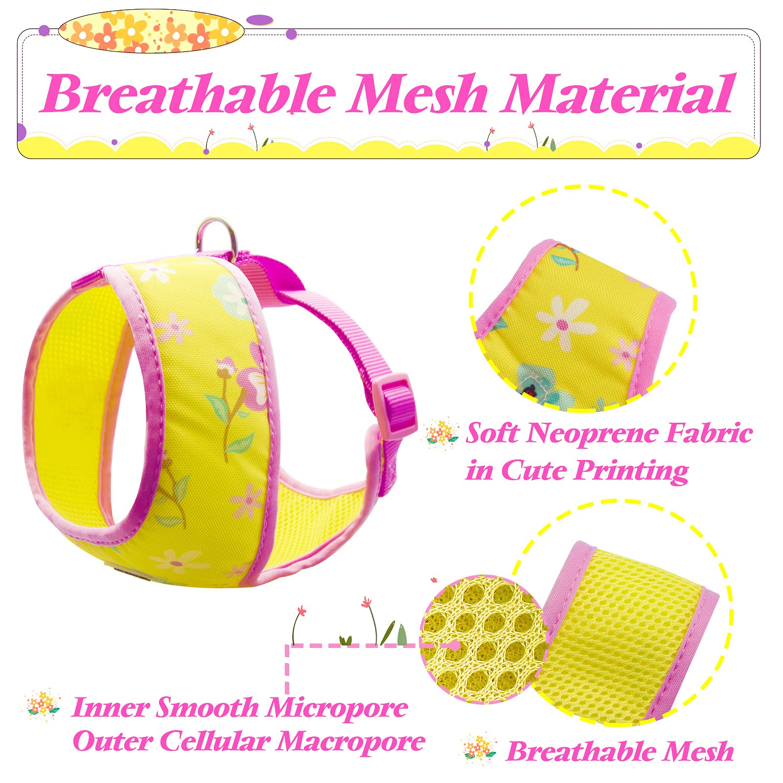 Azuza Dog Harness With Leash Set Cute Lemon Pineapple Flower Pattern Head-In Small Dog Harness Vests No Pull Comfort Padded Dog