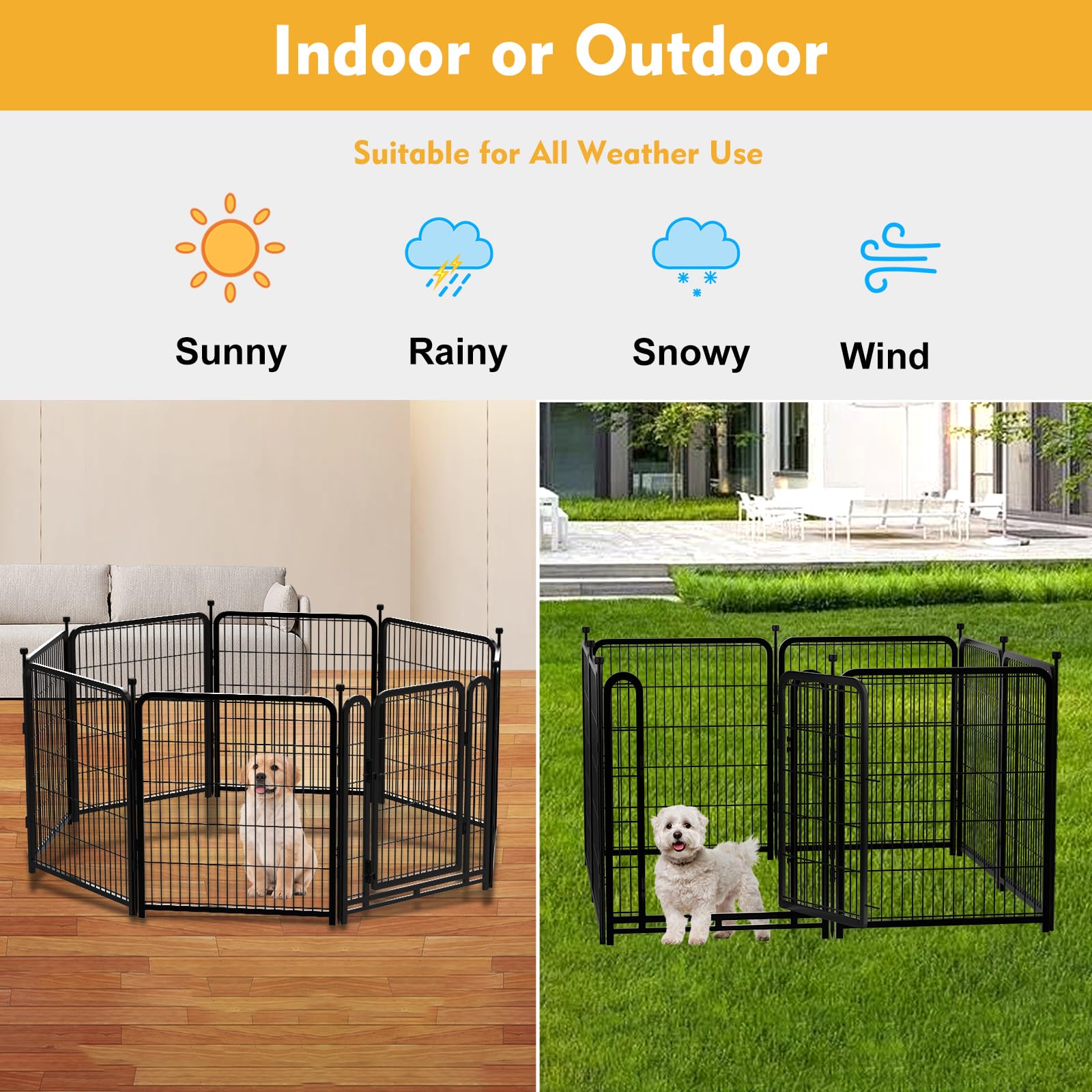Getlay Dog Playpen 48 inch(H) 4 Panels Dog Fence Outdoor for Yard. Metal Dog Pen Heavy Duty Pet Puppy Exercise Pen for Rv Campin