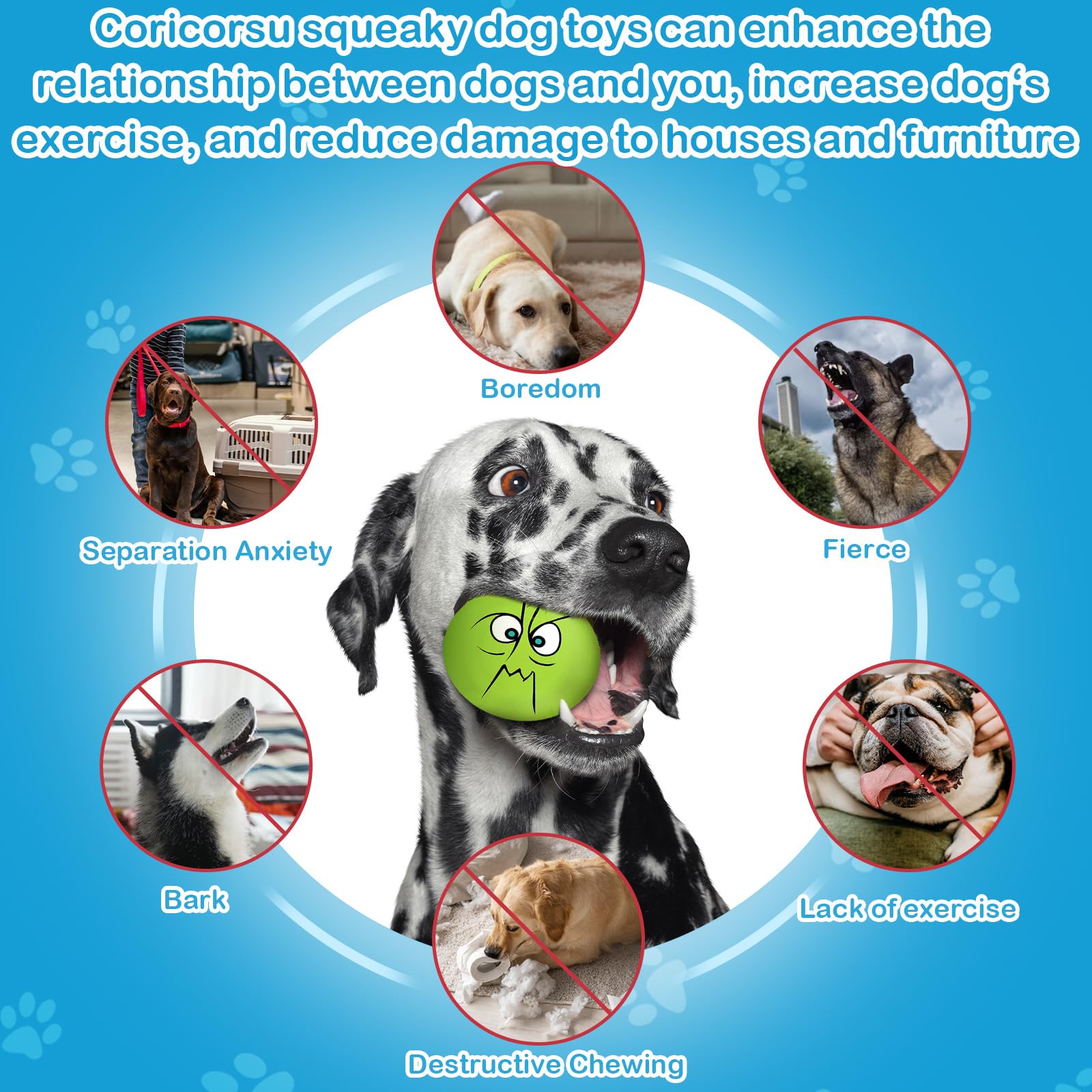 Coricorsu 3.14' Squeaky Dog Toys Funny Smile Face Chewing Latex Rubber Soft Fetch Play Interactive Squeaky Dog Balls For Puppy