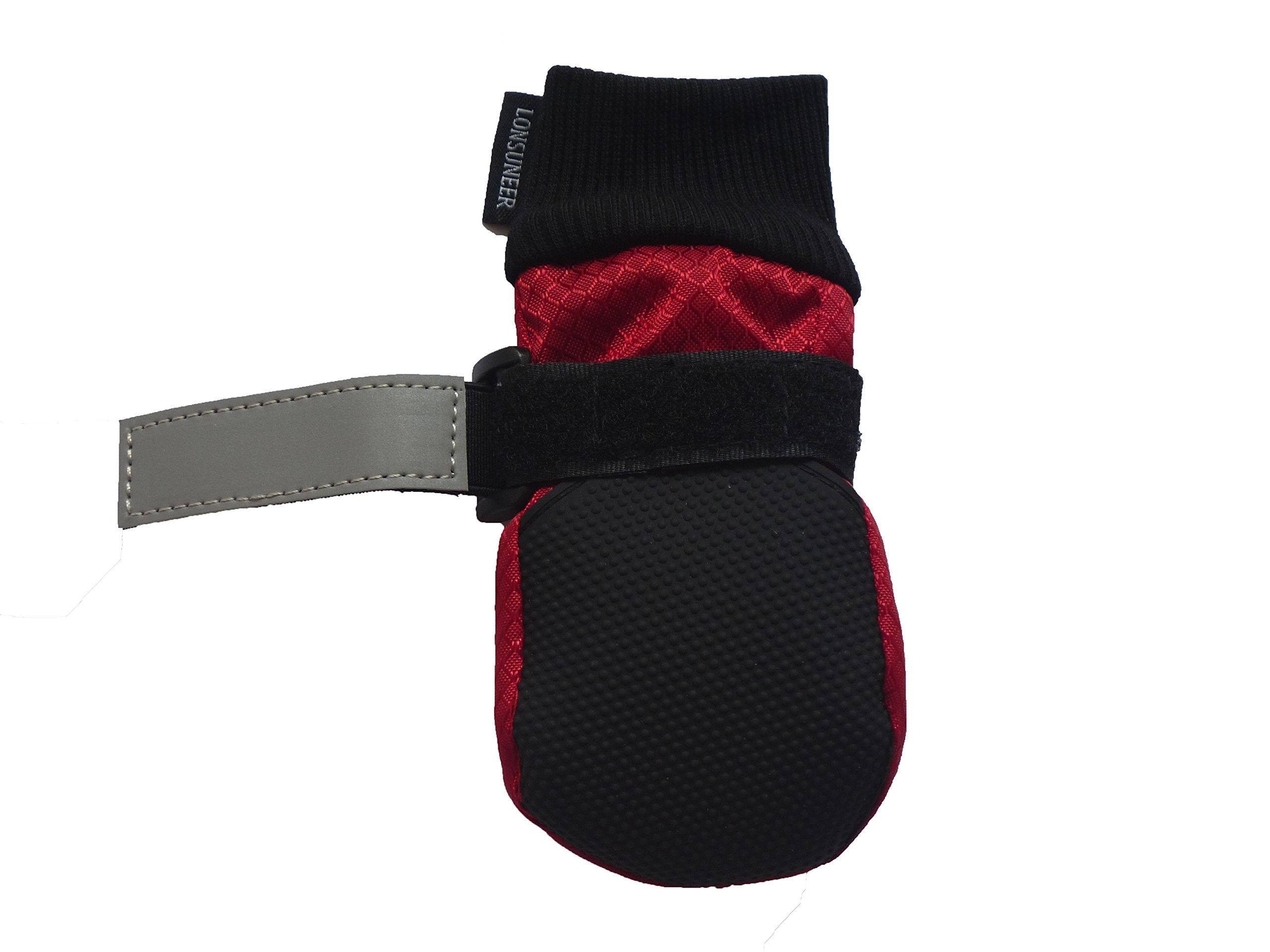 LONSUNEER Dog Boots - Waterproof & Nonslip - Soft Sole - Size Small - Red - Set of 4