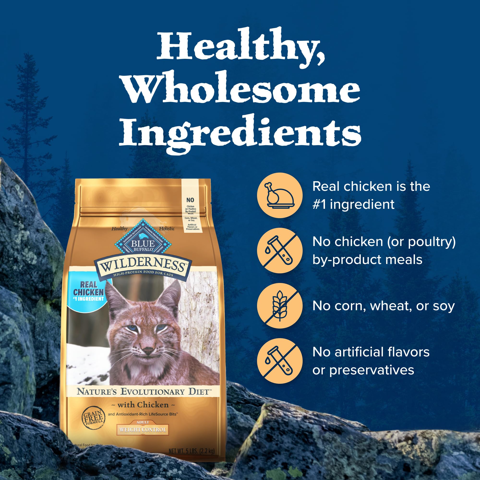 Blue Buffalo Wilderness Natural Adult Weight Management Dry Cat Food, High-Protein & Grain-Free Weight Control Formula, Chicken,