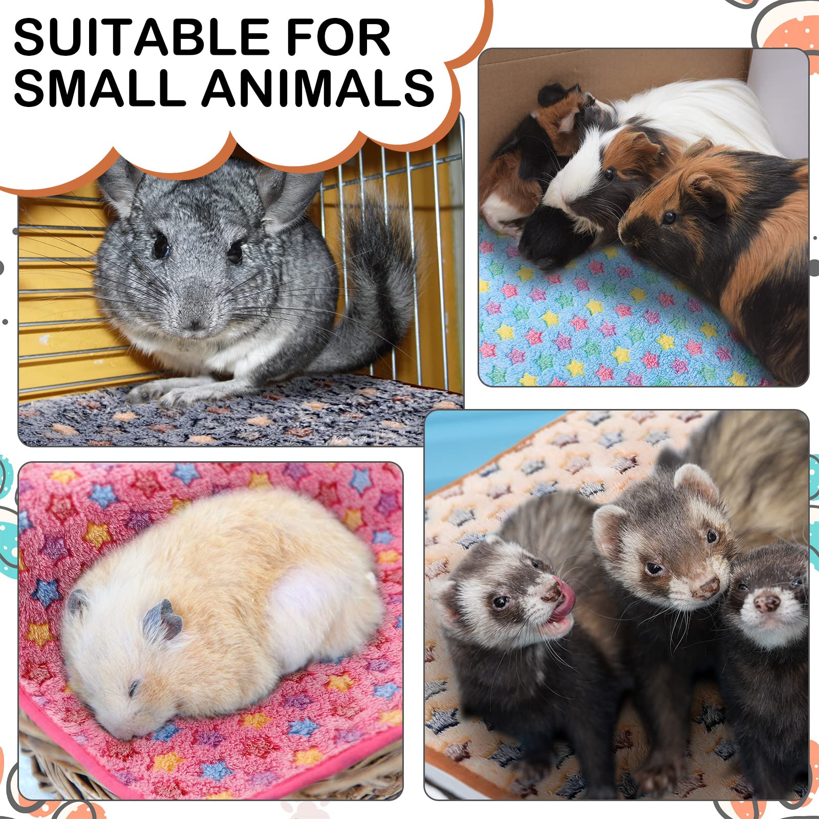 4 Pcs Waterproof Guinea Pig Blankets Washable Small Animal Fleece Bedding Absorbent Guinea Pig Cage Liners Reusable Pet Pee Pad