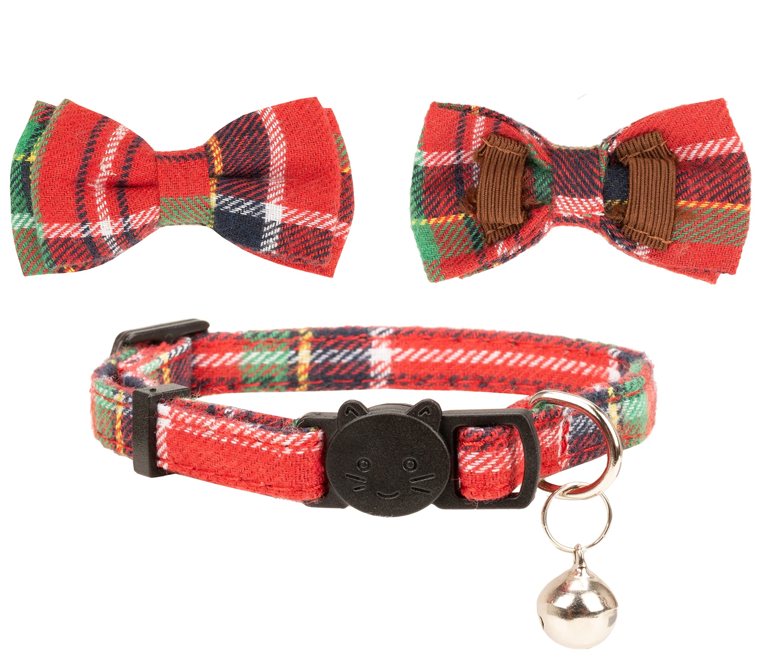 Gyapet Collar For Cats Pets Breakaway With Bell Bowtie Floral Bow Detachable Adjustable Safety Puppy 2Pcs Christmas-B