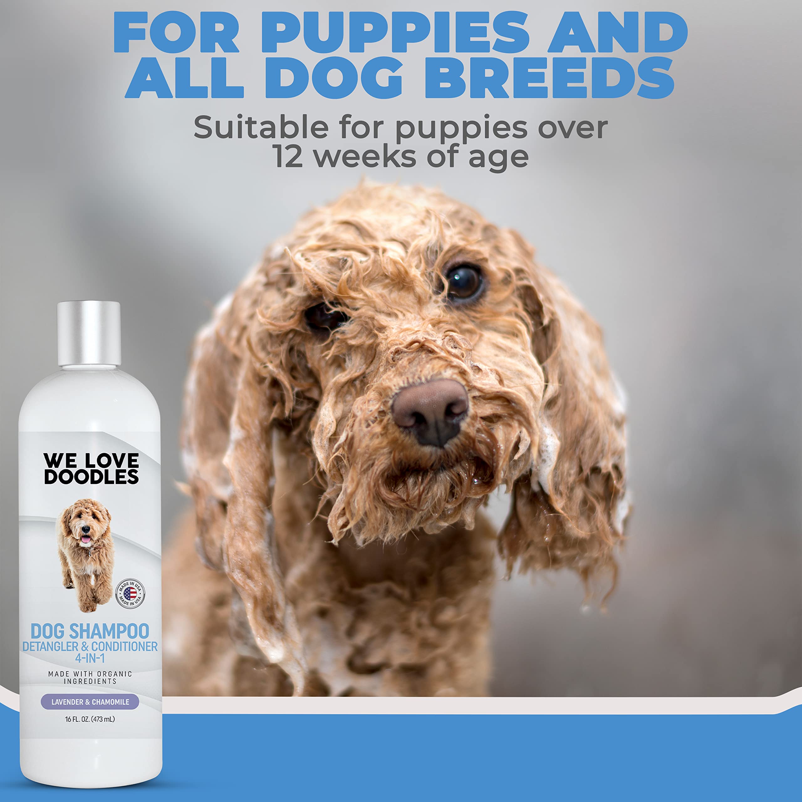 Dog Shampoo, Conditioner & Detangler - Best Shampoo for Goldendoodles, Poodles & Doodles - for Matted Pet Hair - Sensitive Skin