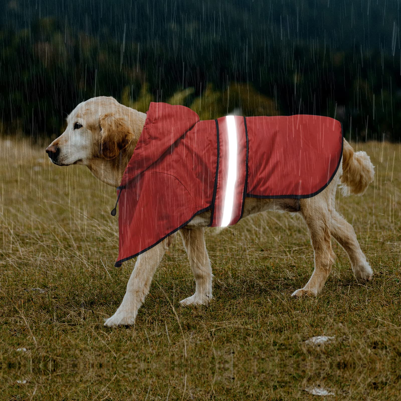 Domagiker Waterproof Dog Raincoats - Hooded Raincoats For Dogs, Adjustable Reflective Dog Rain Coat, Windproof Dog Rain Jacket P