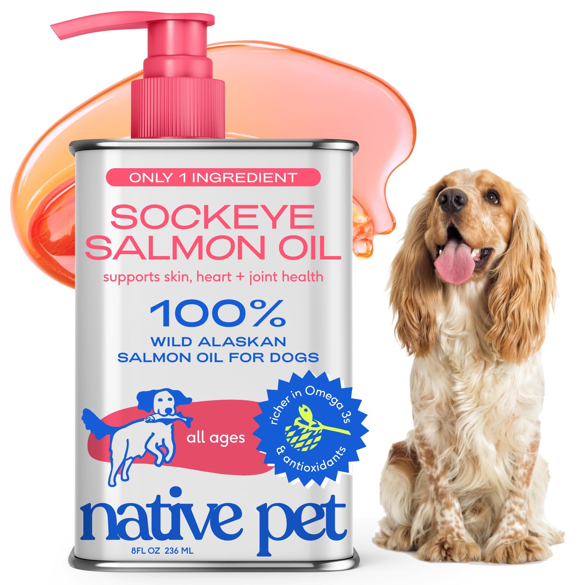 Native Pet Salmon Oil for Dogs & Cats - Pure Omega-3 Fish Oil for Dogs Supplement for Skin & Coat, Joint, & Heart Health & Dog A