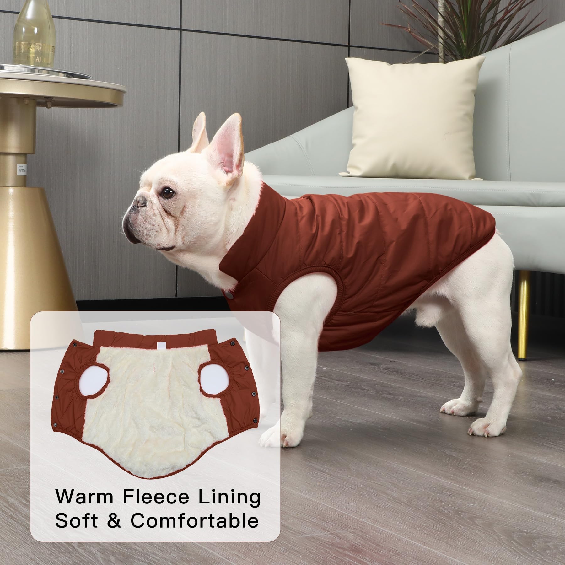 Joydaog 2 Layers Fleece Lined Warm Dog Jacket For Winter Cold Weather,Soft Windproof Large Dog Coat,Brown Xxxl