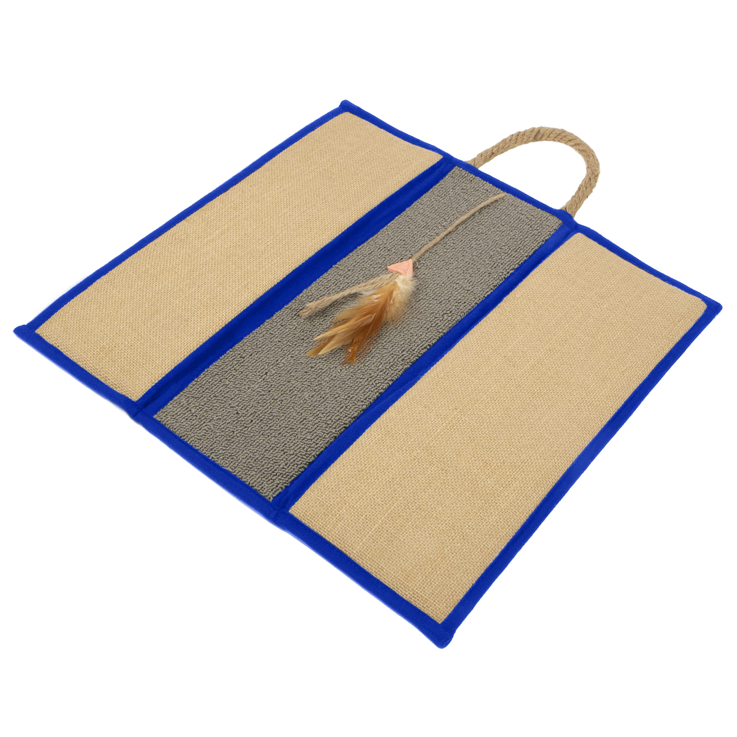 SmartyKat Carpet & Burlap Cat Scratch Mat - One Size, Brown/Gray with Blue Trim, Model 9412, Sisal Material