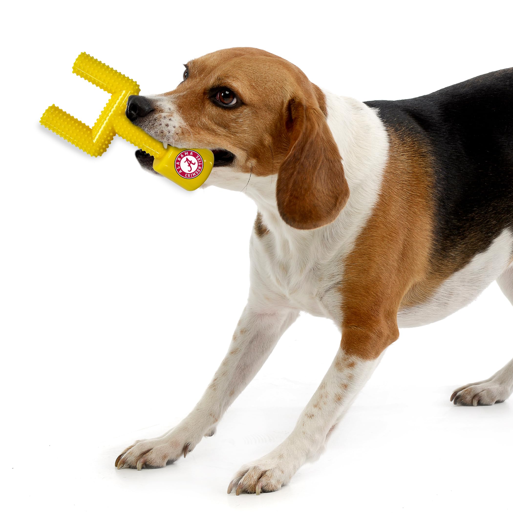 Ncaa Alabama Crimson Tide Mega-Chew Hard Nylon Bacon-Flavored Dog Bone Football Goal-Post Chew Toy. Interactive, Tasty & Fun Dog