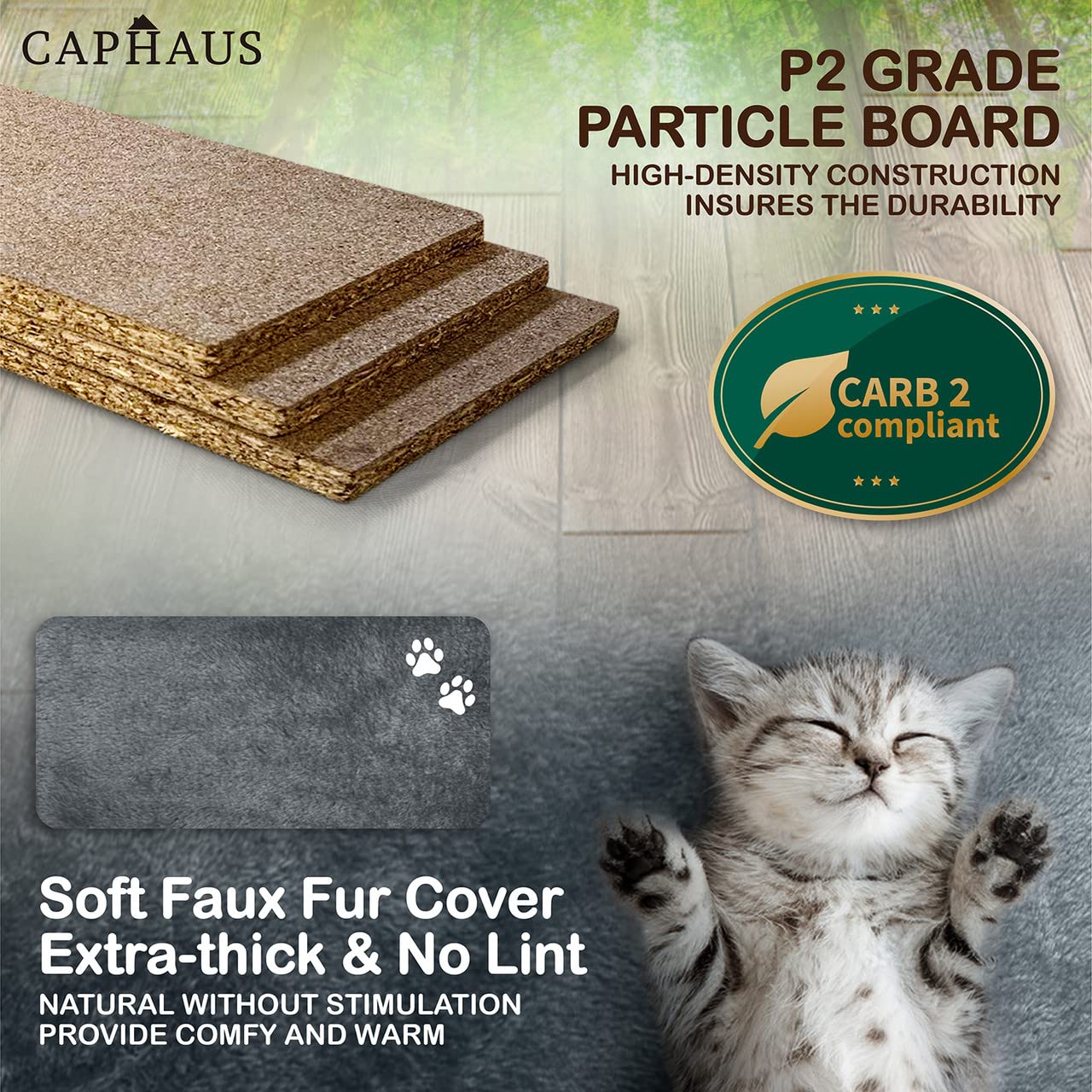 CAPHAUS Tall Cat Tree - 70-Inch Modern Play Tower in Smoky Grey with Scratching Posts, Hammock, Cat Cave Condo, Model CH PHFC-BH672001