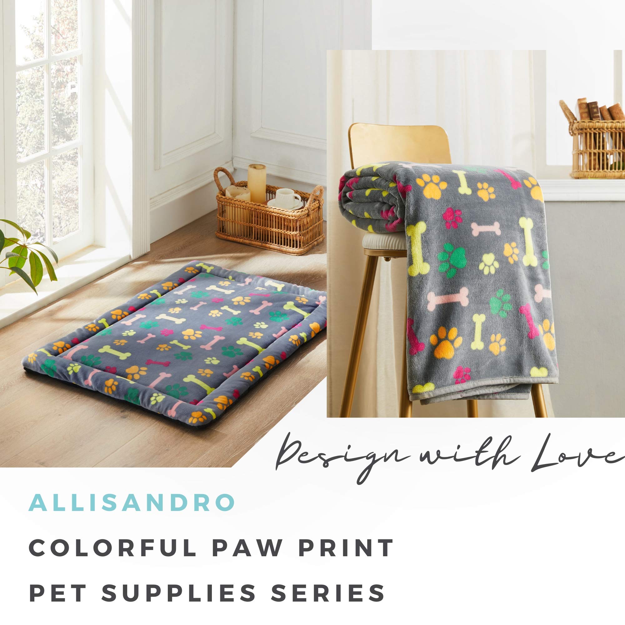 Allisandro Extra Softness 40 X 30 Inches Pet Sleeping Mat For Small Medium Large Dogs Puppies, Non Slip Dog Bed Mat, Vivid Bone