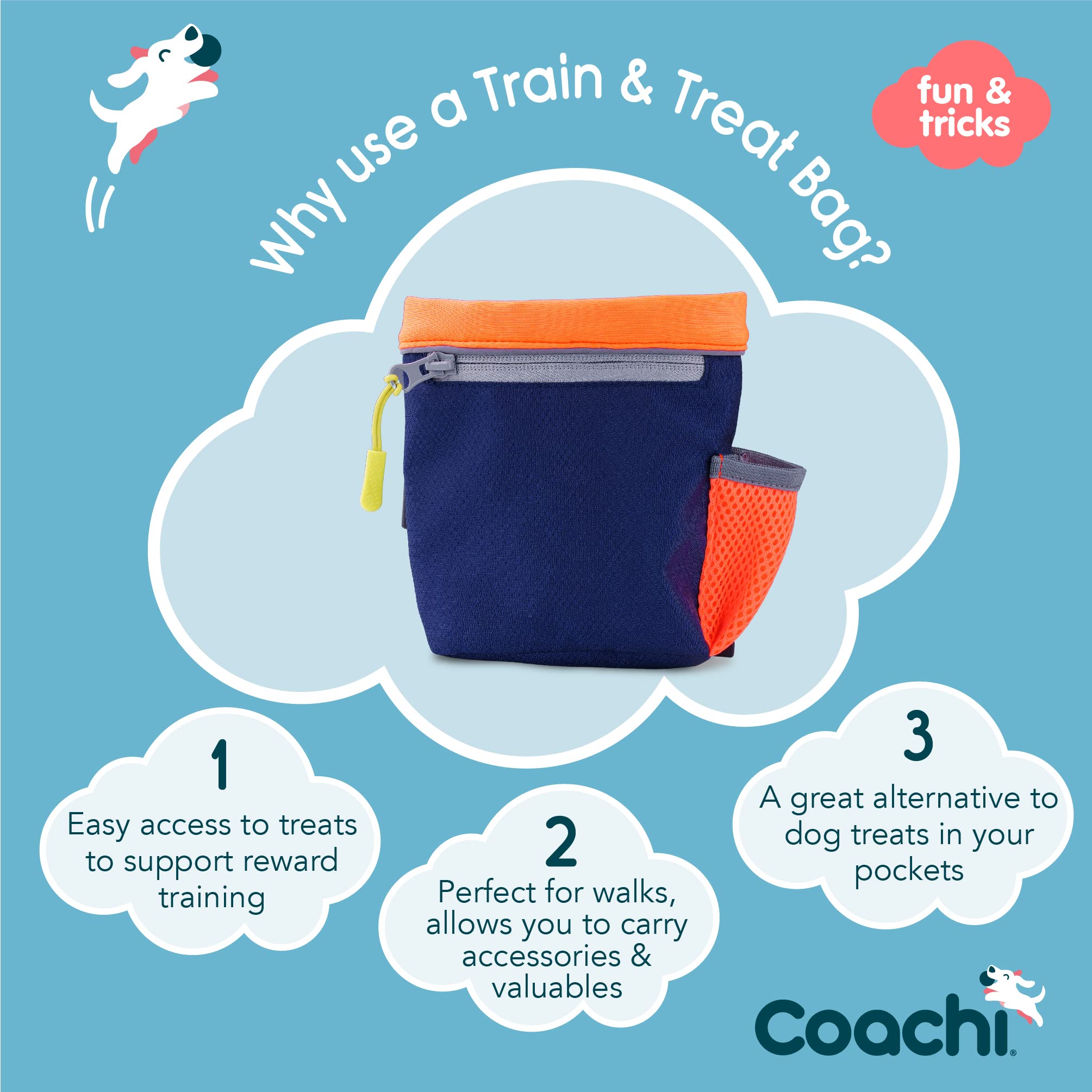 Coachi Train & Treat Bag, Pouch, Generously Sized Treat Compartment, Zipped Pocket, Drawstring Closure, Secure Attachment, Clips