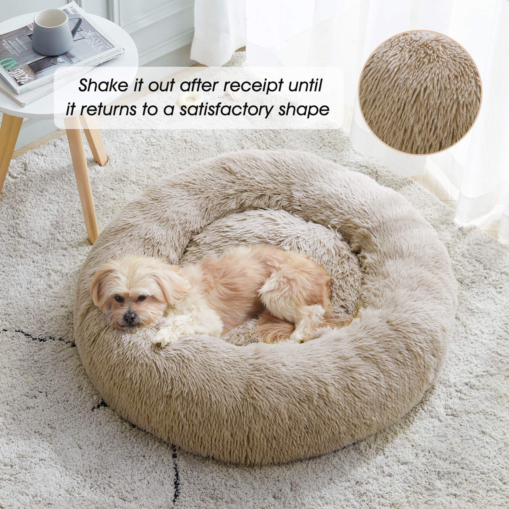 Calming Dog Bed & Cat Bed, Anti-Anxiety Donut Dog Cuddler Bed, Warming Cozy Soft Dog Round Bed, Fluffy Faux Fur Plush Dog Cat Cushion Bed For Small Medium Dogs And Cats (20'/24'/27'/30')