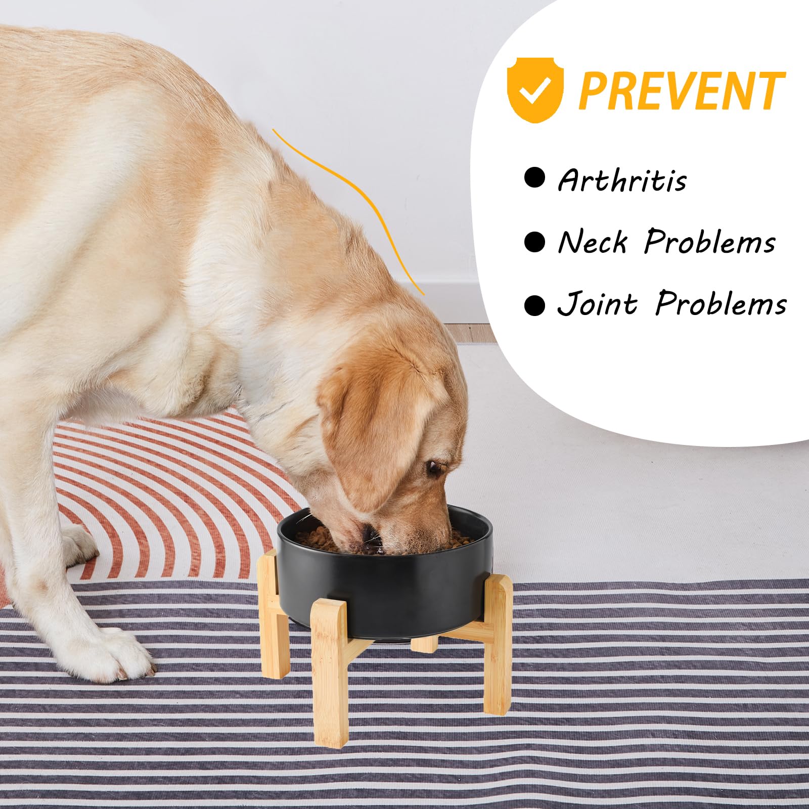 Welloyed 8 Ceramic Raised Dog Bowl - 70Oz Dog Food & Water Bowl with Elevated Non-Slip Bamboo Stand, Dishwasher & Microwave Sa