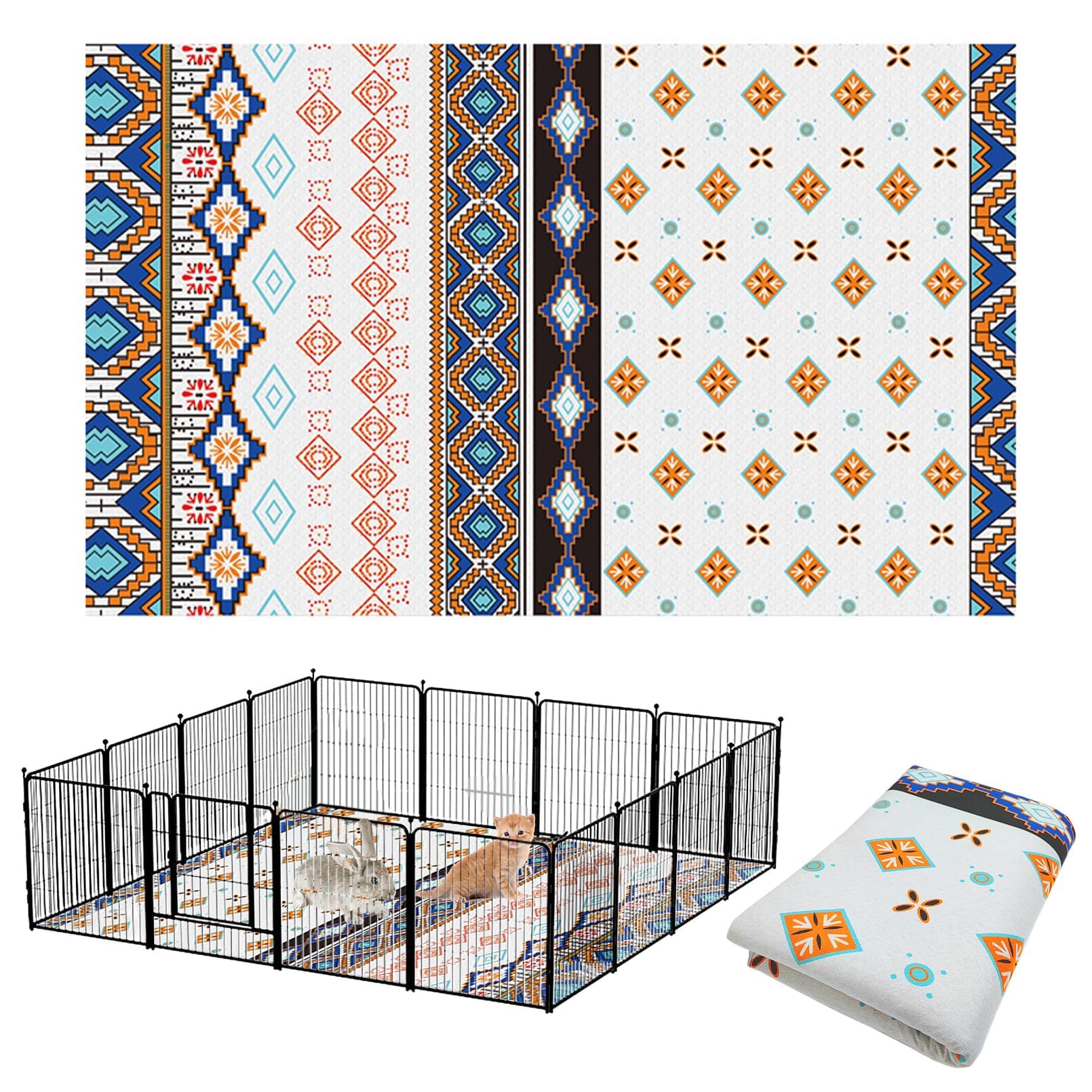 BNOSDM 79'' X 55'' Washable Bunny Cage Liners Large Rug for Rabbits Large Non Slip Pad for Bunnies, Rabbit Playpen Mat for Chinc