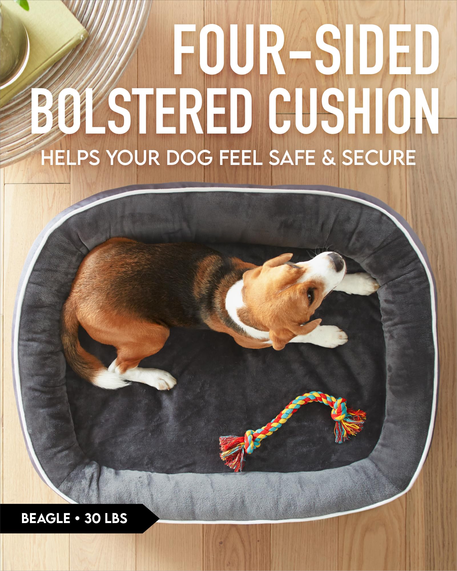 Ohgeni Orthopedic Dog Bed Couch For Large Sized Pets With Egg Foam Support, Four-Sided Bolster Cushions, Soft Tear-Resistant Fabric, And Removable Machine Washable Plush Cover 35-Inch (Gray)