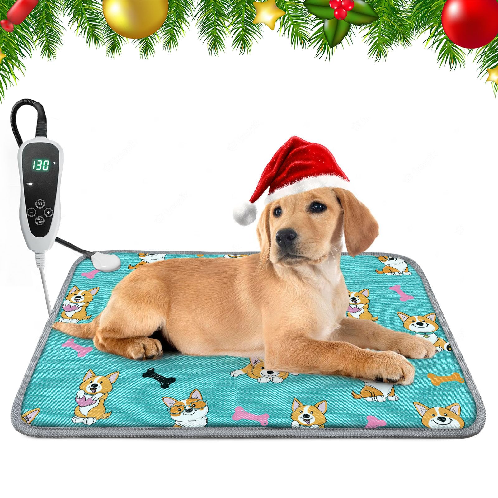Golopet Pet Heating Pad 22X18 In Cat Heating Pads For Cats Waterproof Smart Thermostat Switch, Adjustable Heated Cat Bed, Adding Wire Rope Wires Cat Warming Pad-Blue